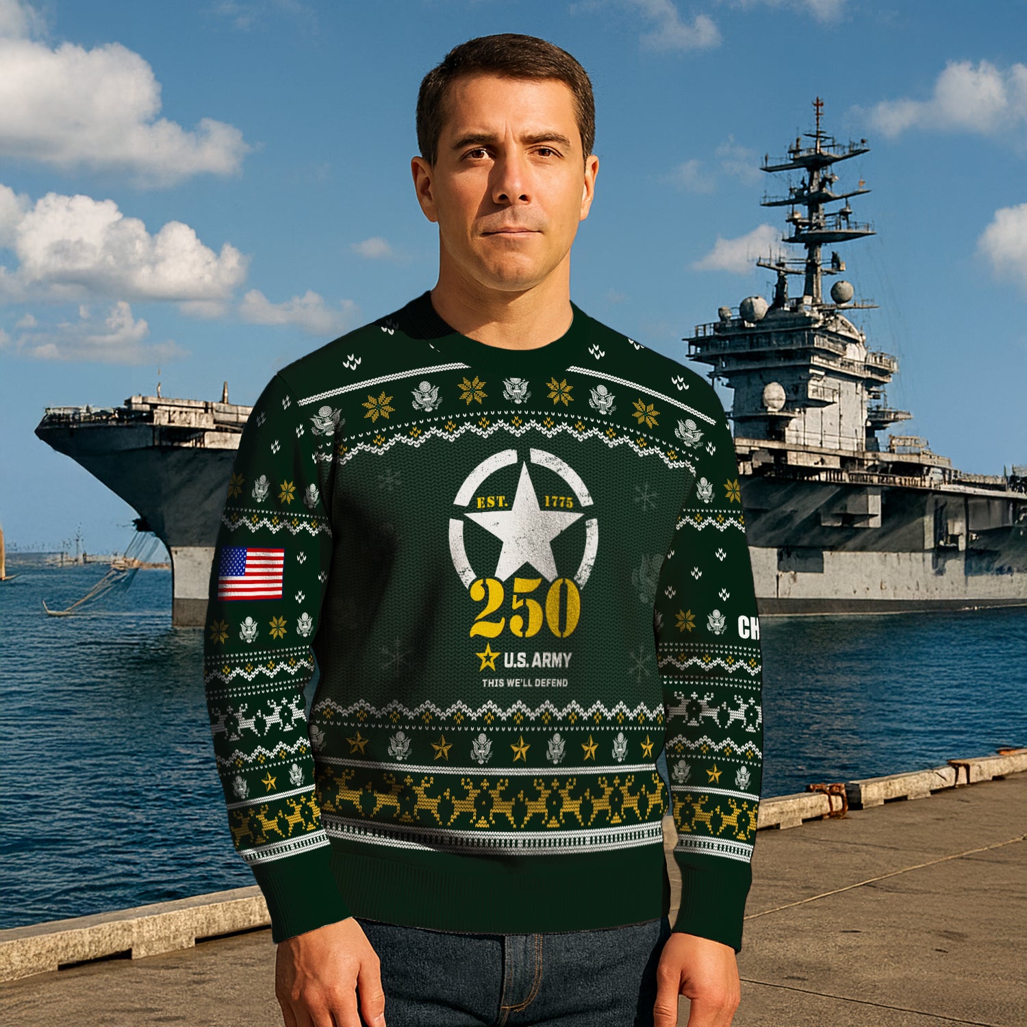 Custom Ranks And Text US Army Ugly Christmas Sweater for Women Men JUST02