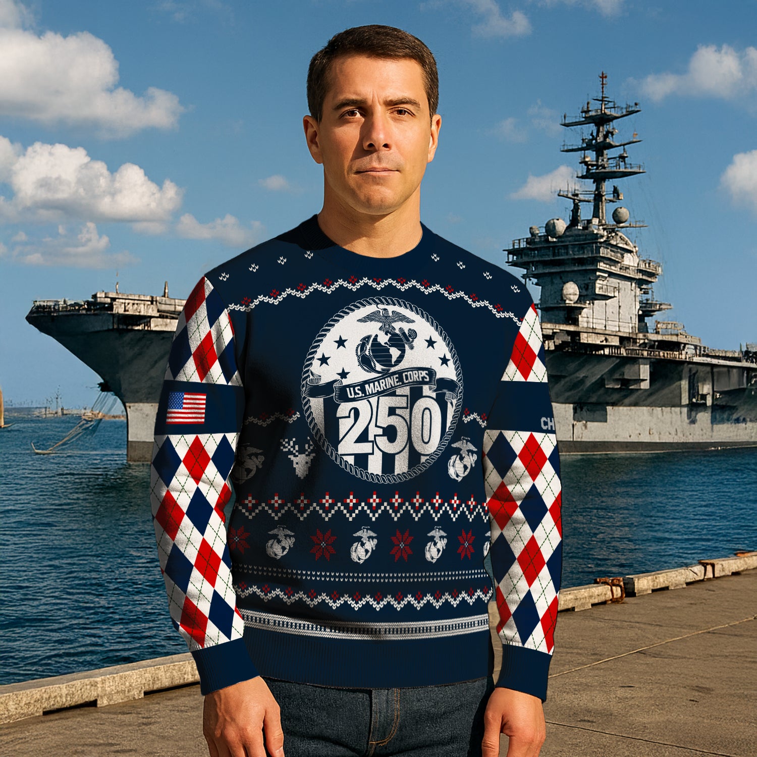 Custom Ranks And Text USMC Ugly Christmas Sweater for Women Men JUST05