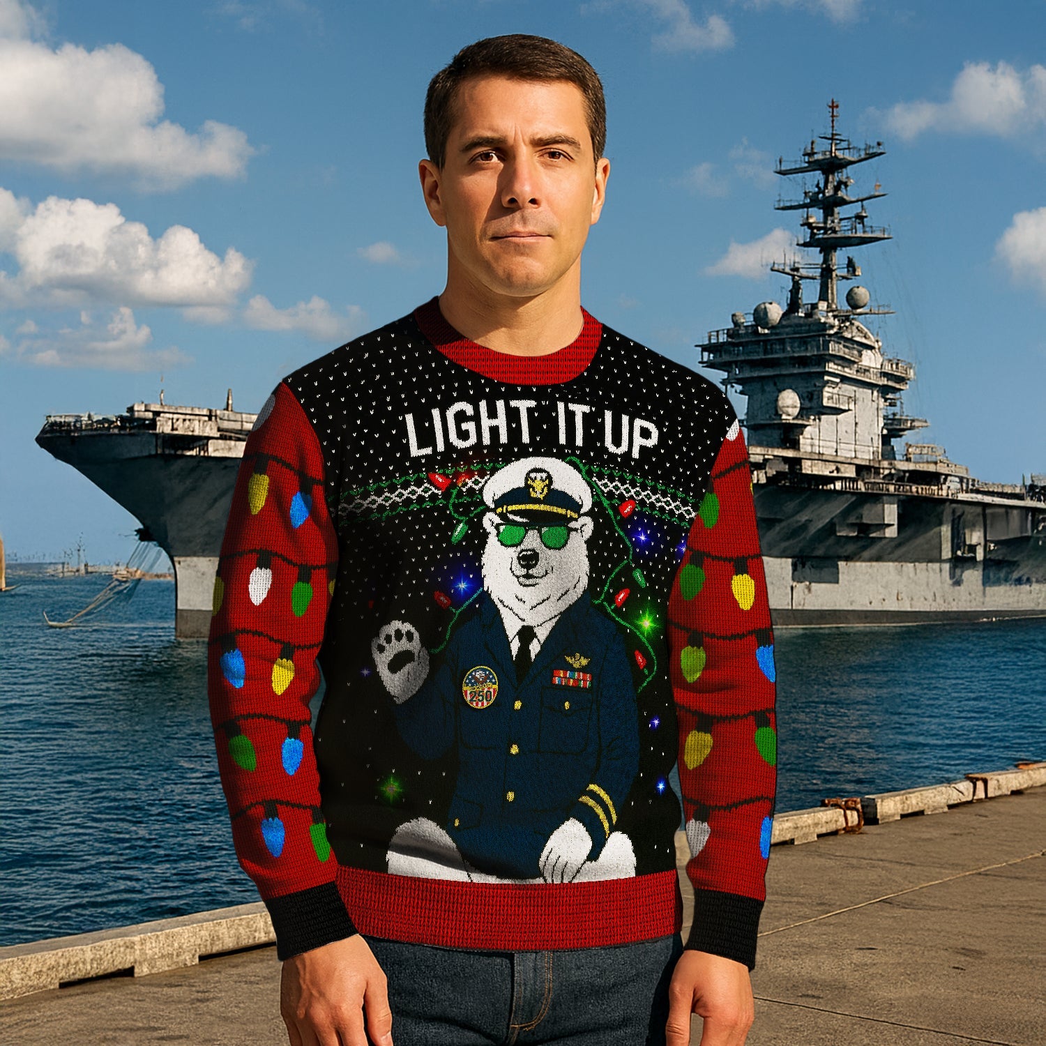 US Navy Light It Up Christmas Ugly Sweater