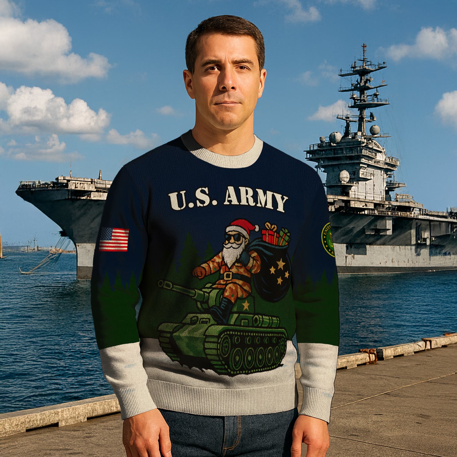 US Army Santa Tanker Ugly Christmas Sweater
