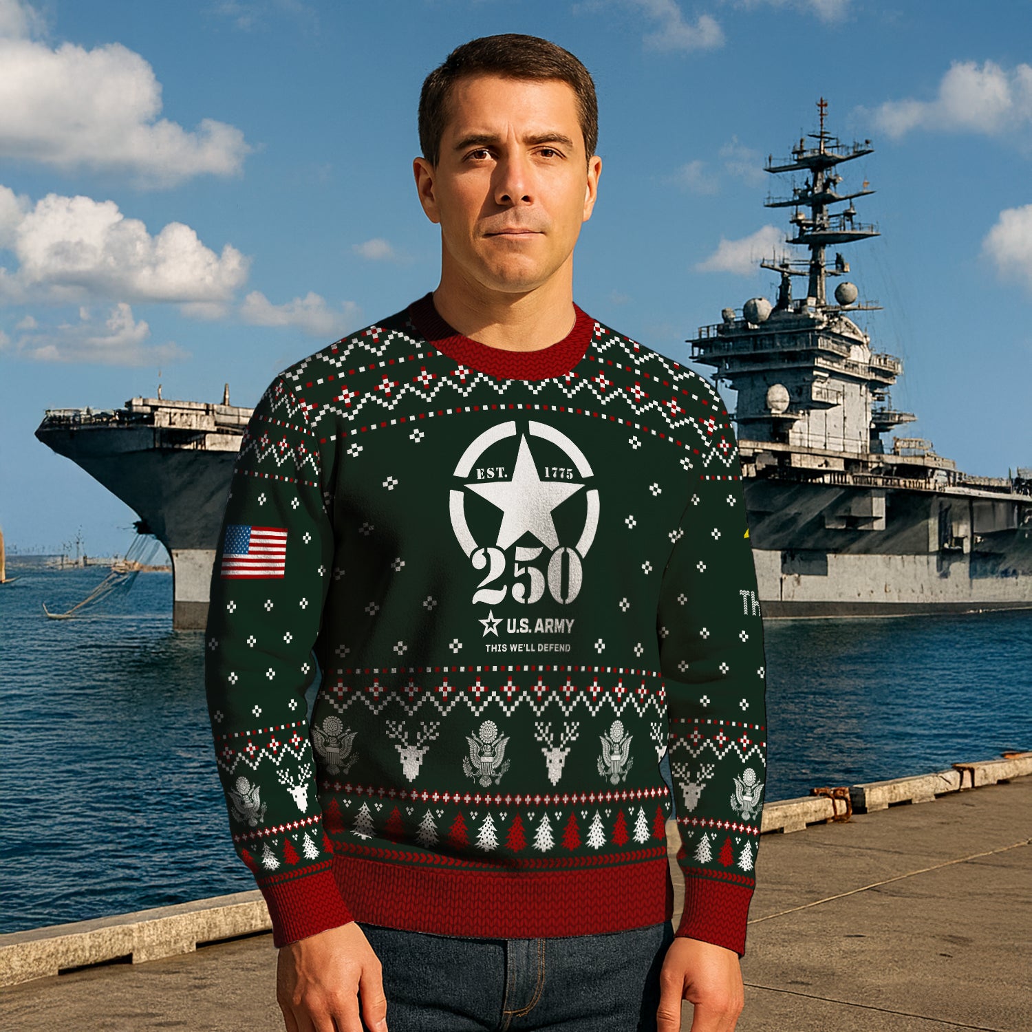 Custom Ranks And Text US Army Ugly Christmas Sweater for Women Men JUST01