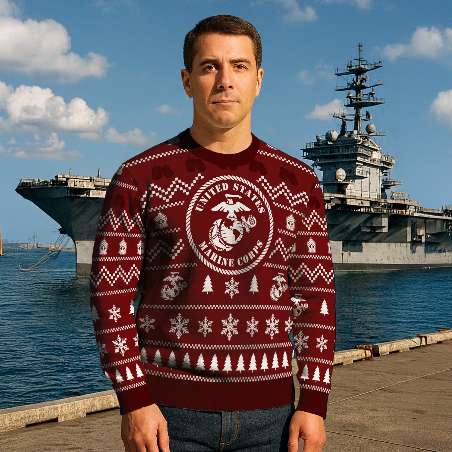 Custom Ranks USMC Ugly Christmas Sweater for Women Men TUST01