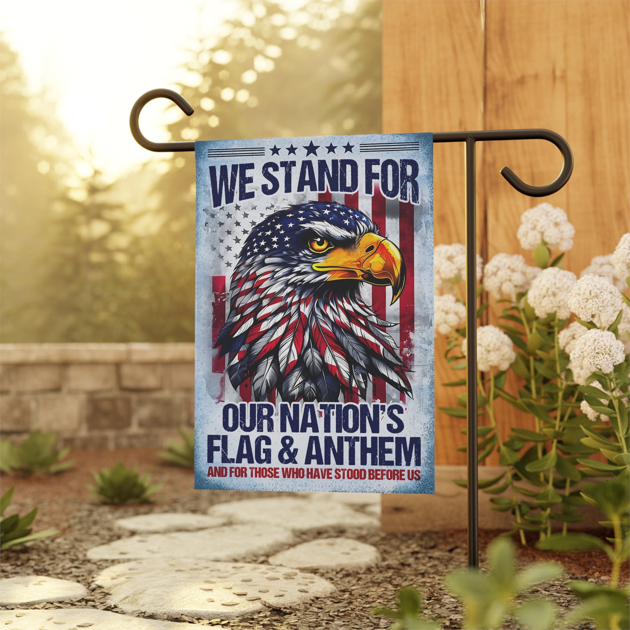 Stand For Our Nations Flag & Anthem Garden Banner - Patriotic Outdoor Decor, Celebrate Service & Sacrifice