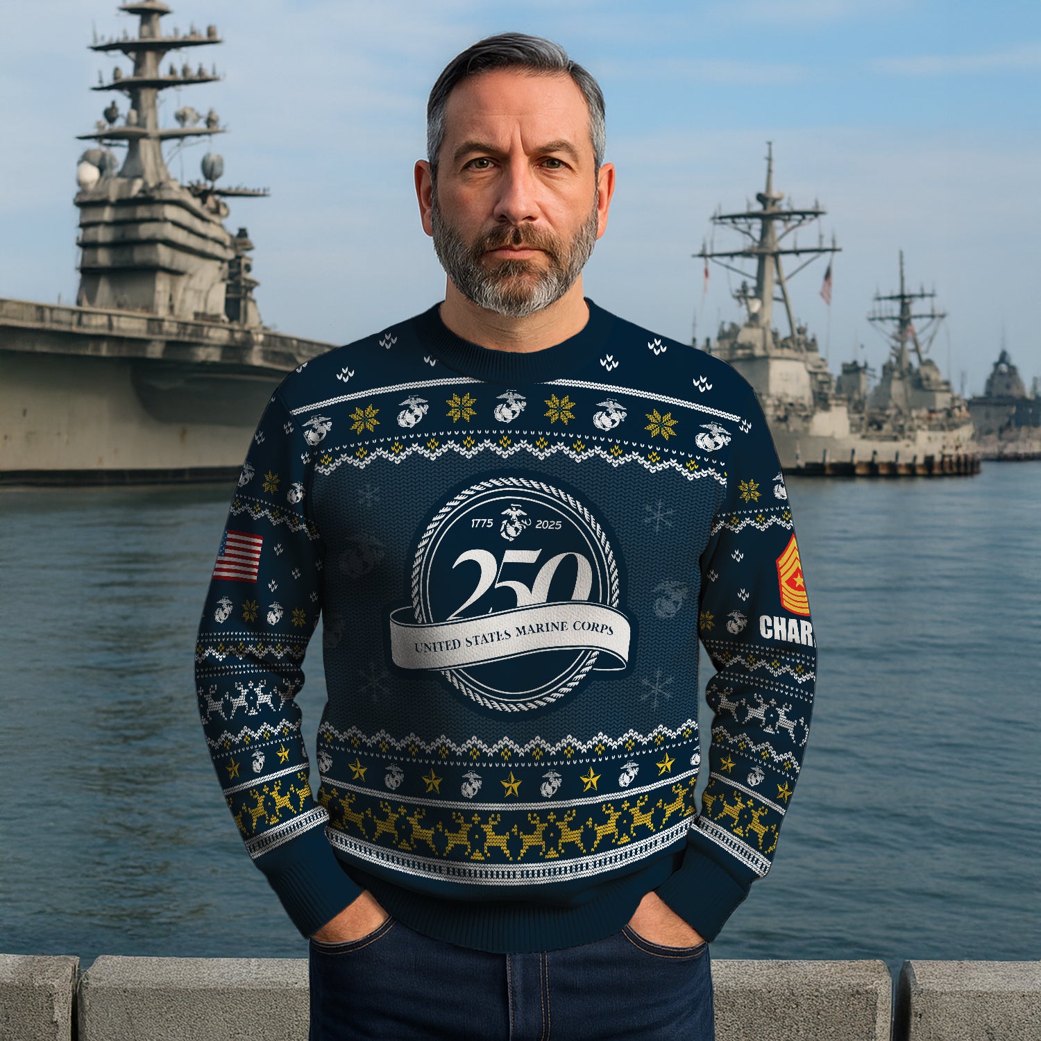 Custom Ranks And Text USMC Ugly Christmas Sweater for Women Men JUST02