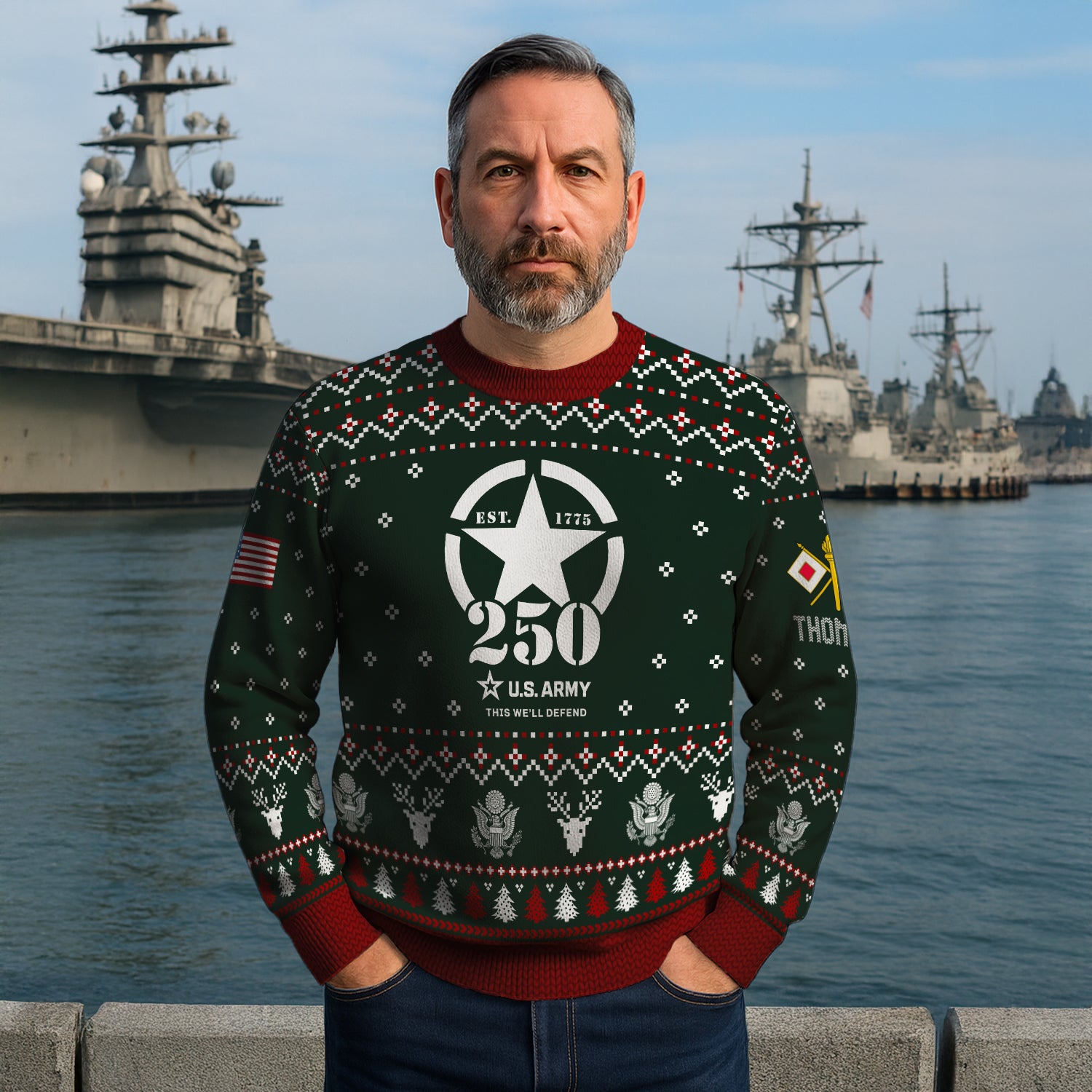 Custom Ranks And Text US Army Ugly Christmas Sweater for Women Men JUST01