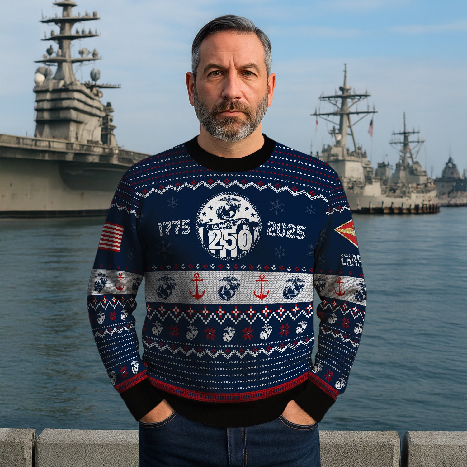 Custom Ranks And Text USMC Ugly Christmas Sweater for Women Men JUST03