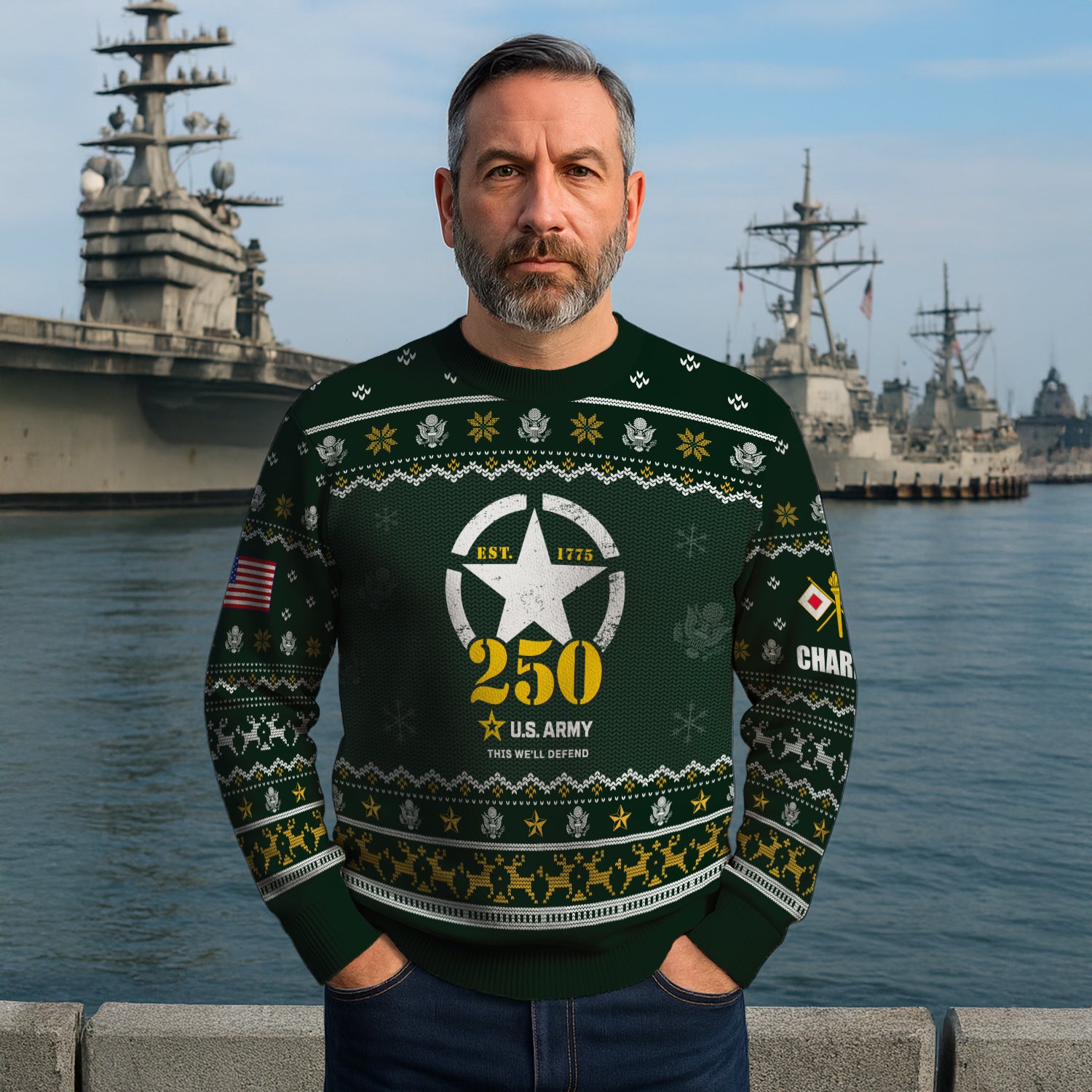 Custom Ranks And Text US Army Ugly Christmas Sweater for Women Men JUST02