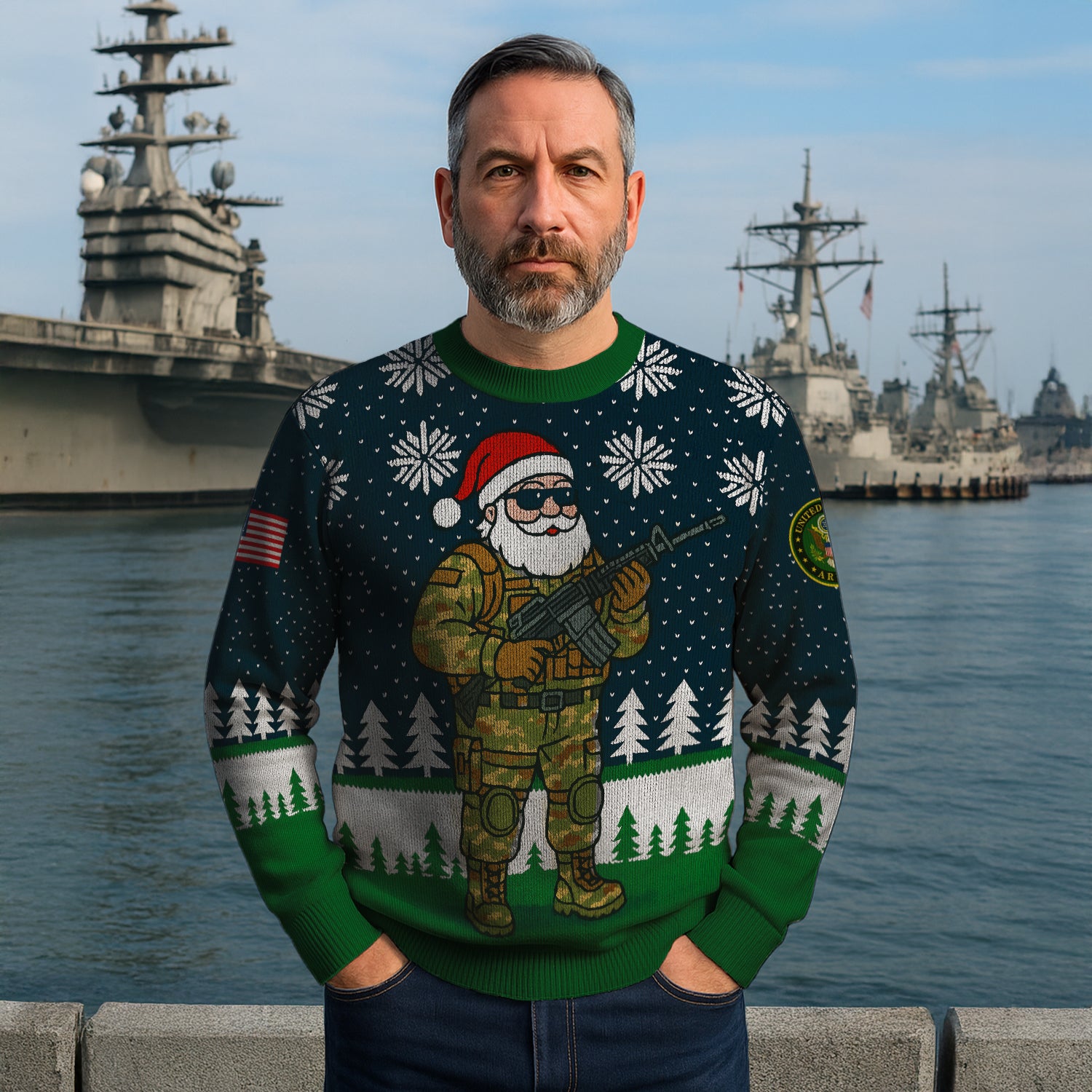 US Army Santa Cloud Christmas Ugly Christmas Sweater