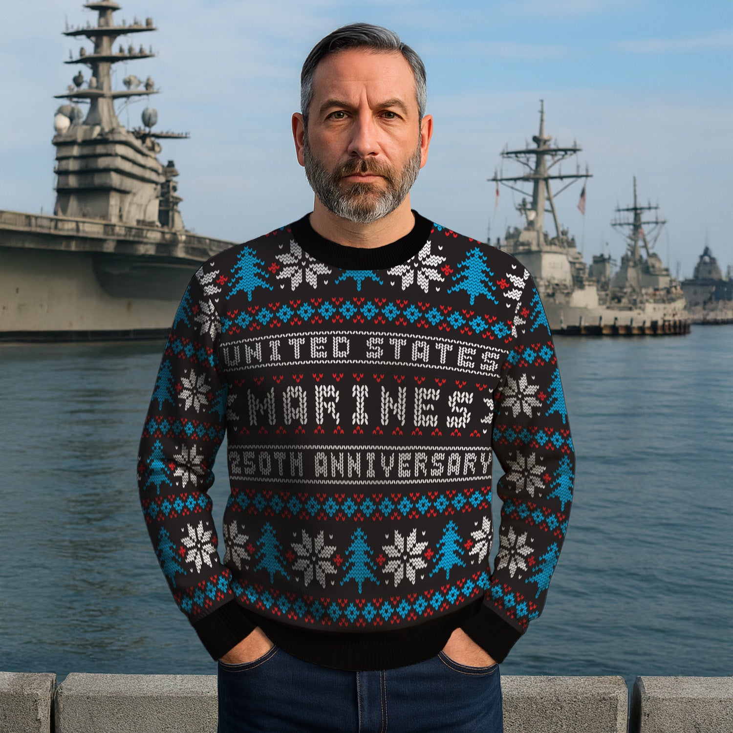 USMC 250th Anniversary Ugly Christmas Sweater for Women Men