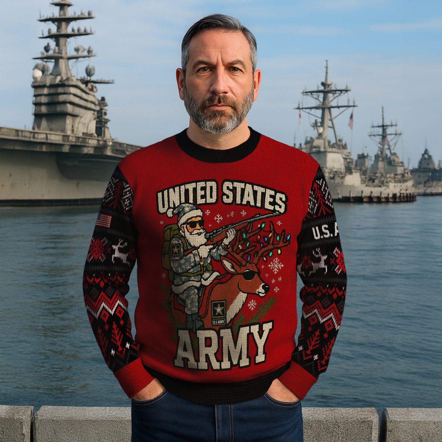 US Army Santa Cloud Soldier Ugly Christmas Sweater