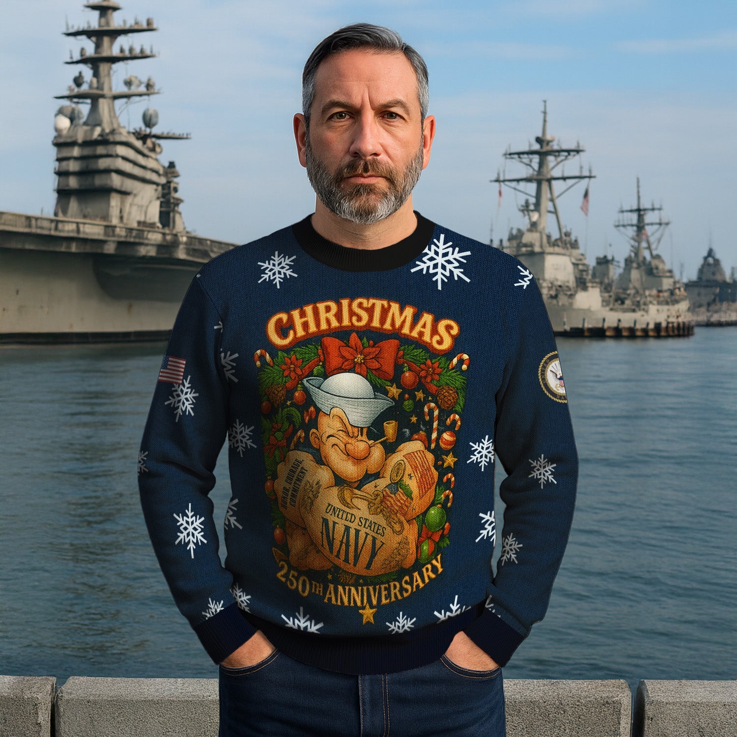 US Navy 250th Anniversary Christmas Ugly Sweater