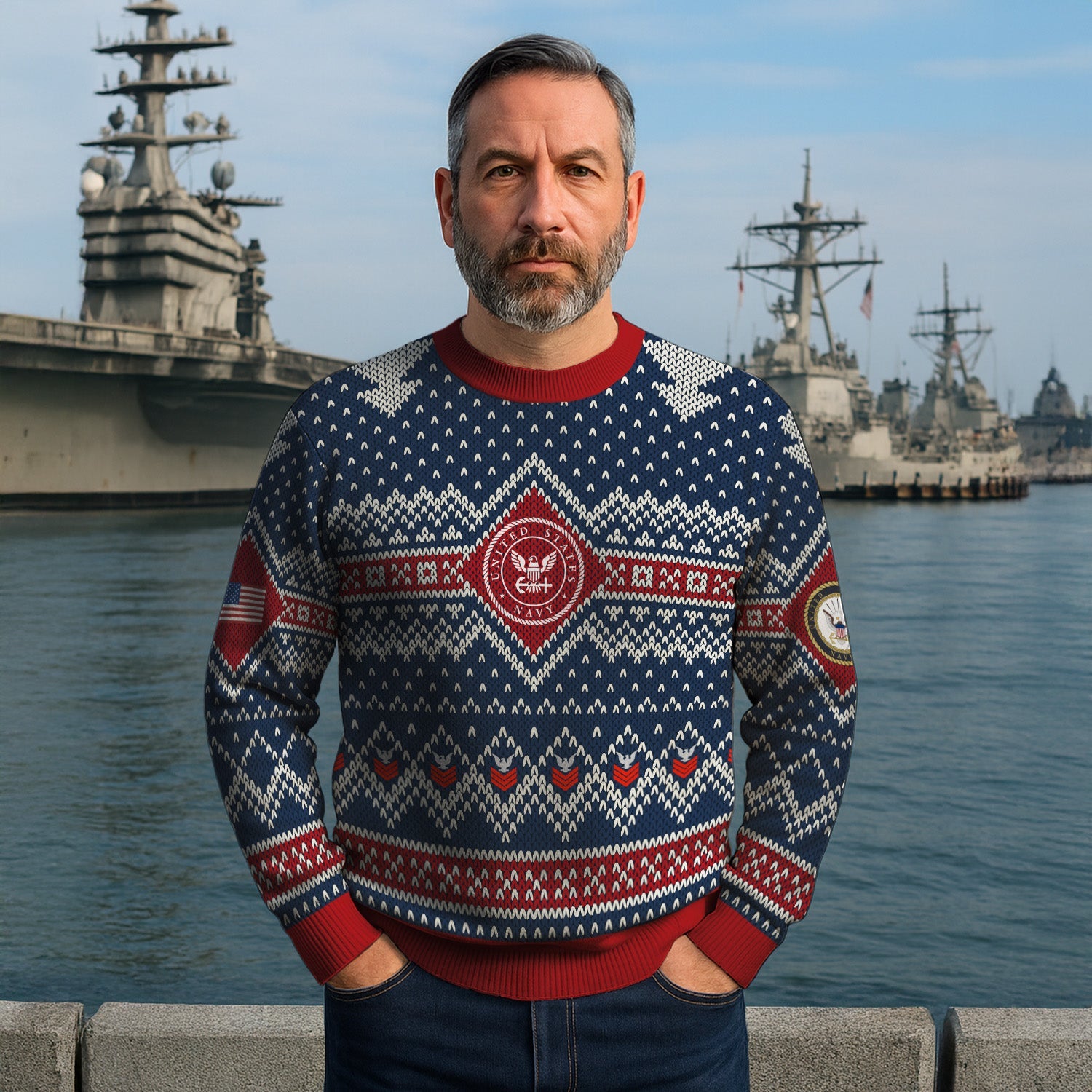 Personalized US Navy Christmas Ugly Sweater TUST09