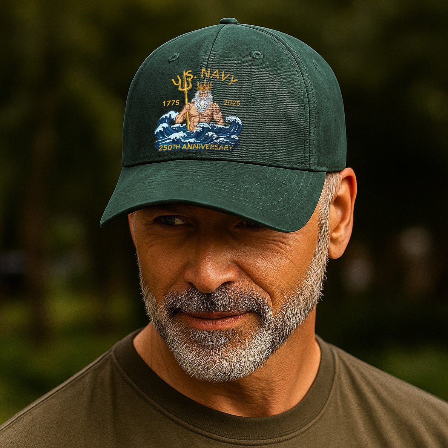 US Navy 250th Annivesary Poseidon Washed Denim Cap