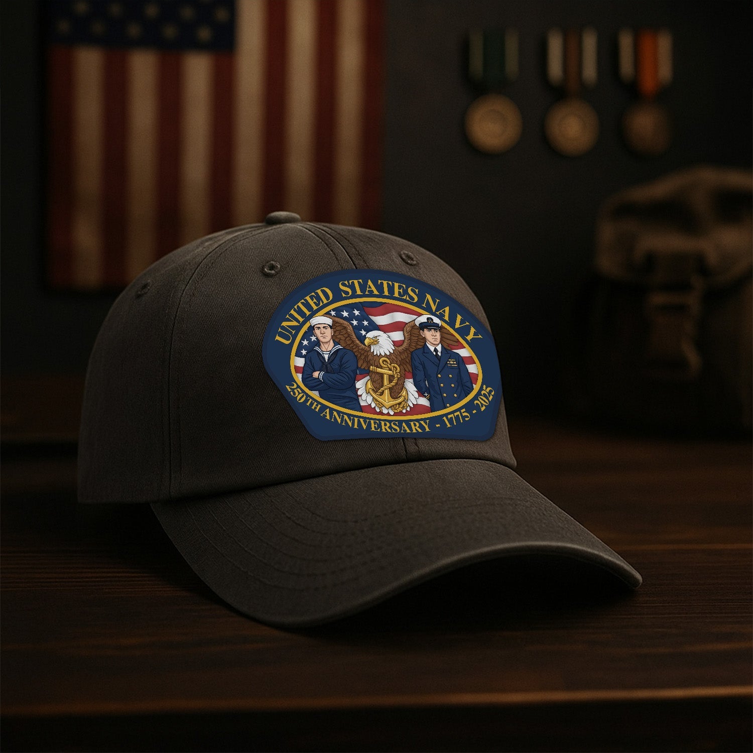 United Stetes Navy 250th Anivesary US Navy Premium Washed Denim Cap