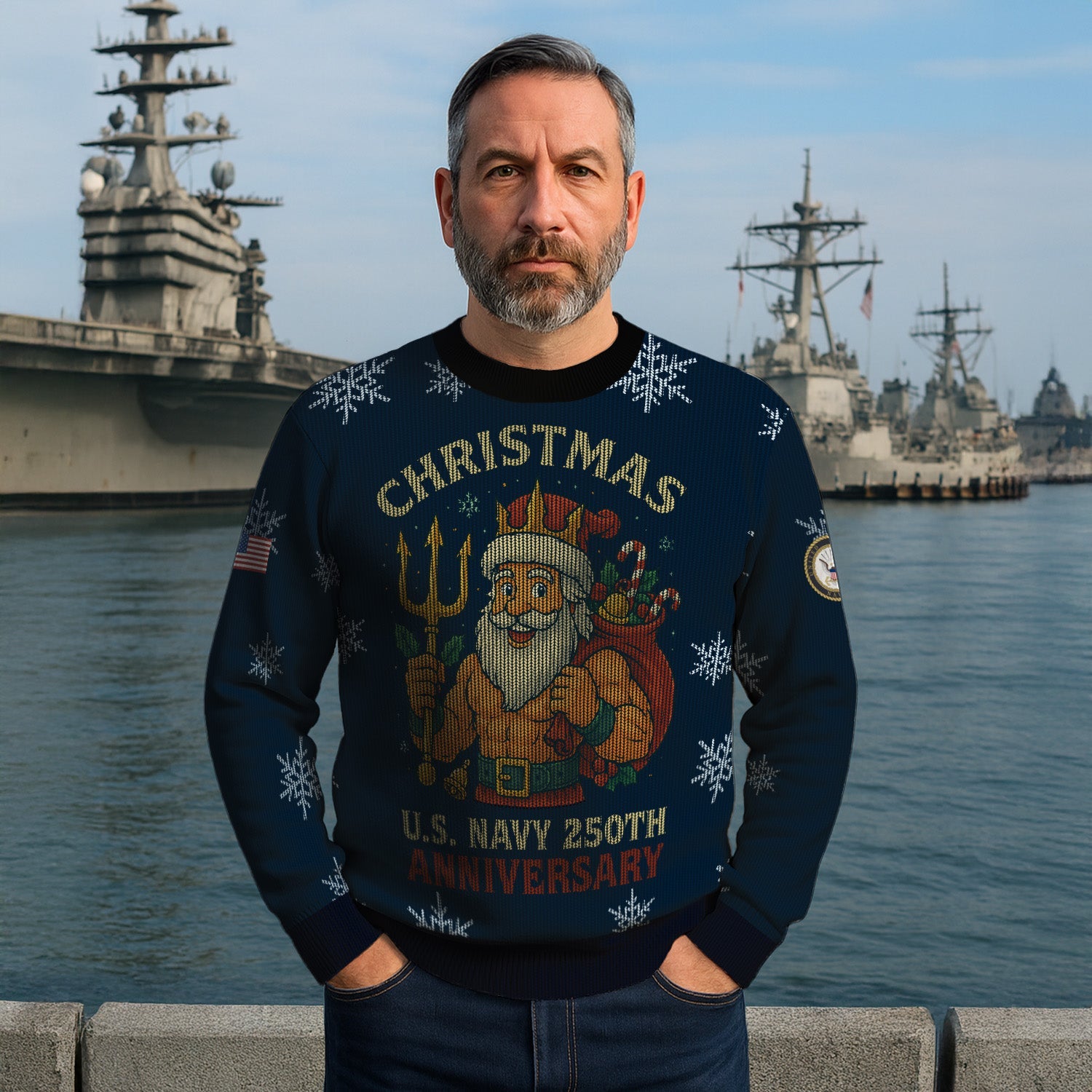 US Navy 250th Anniversary Christmas Ugly Sweater