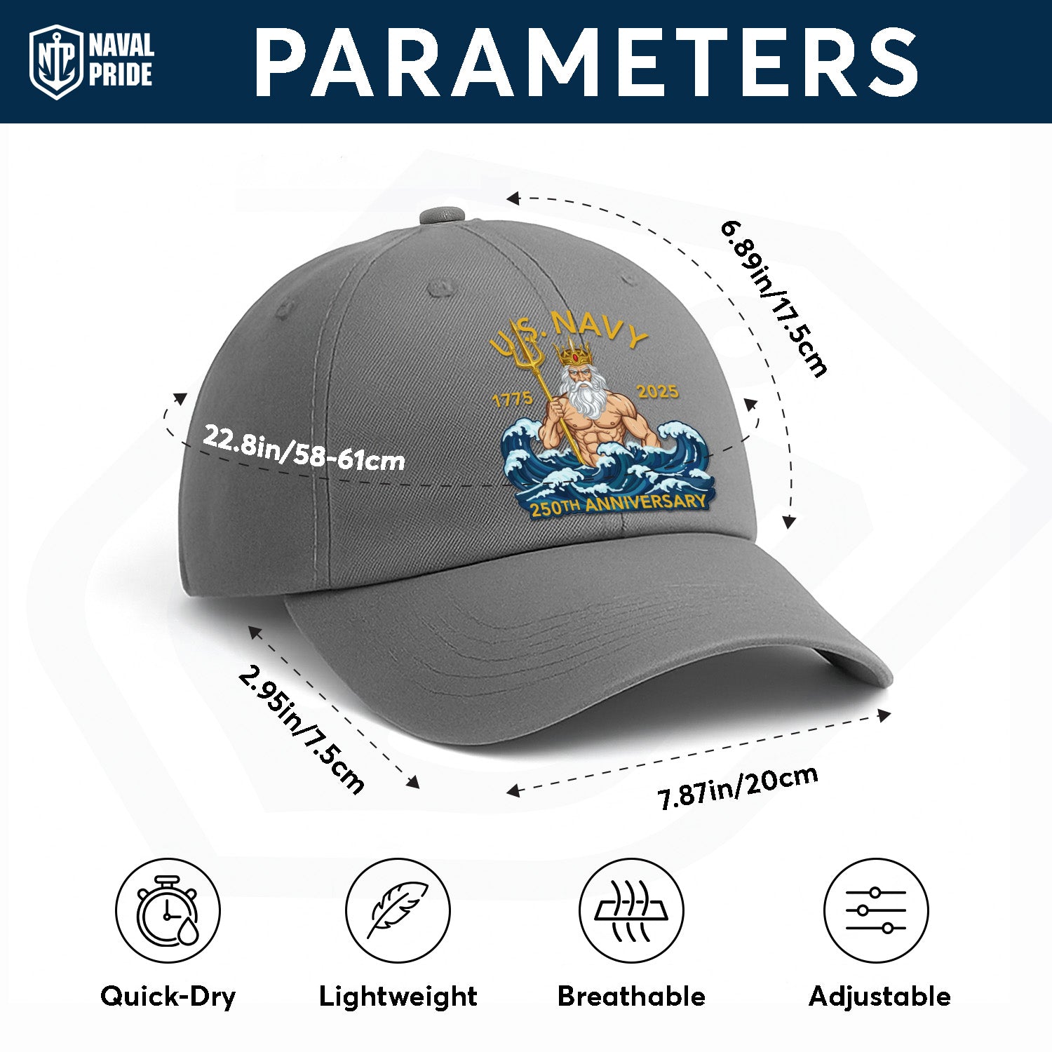 US Navy 250th Annivesary Poseidon Washed Denim Cap