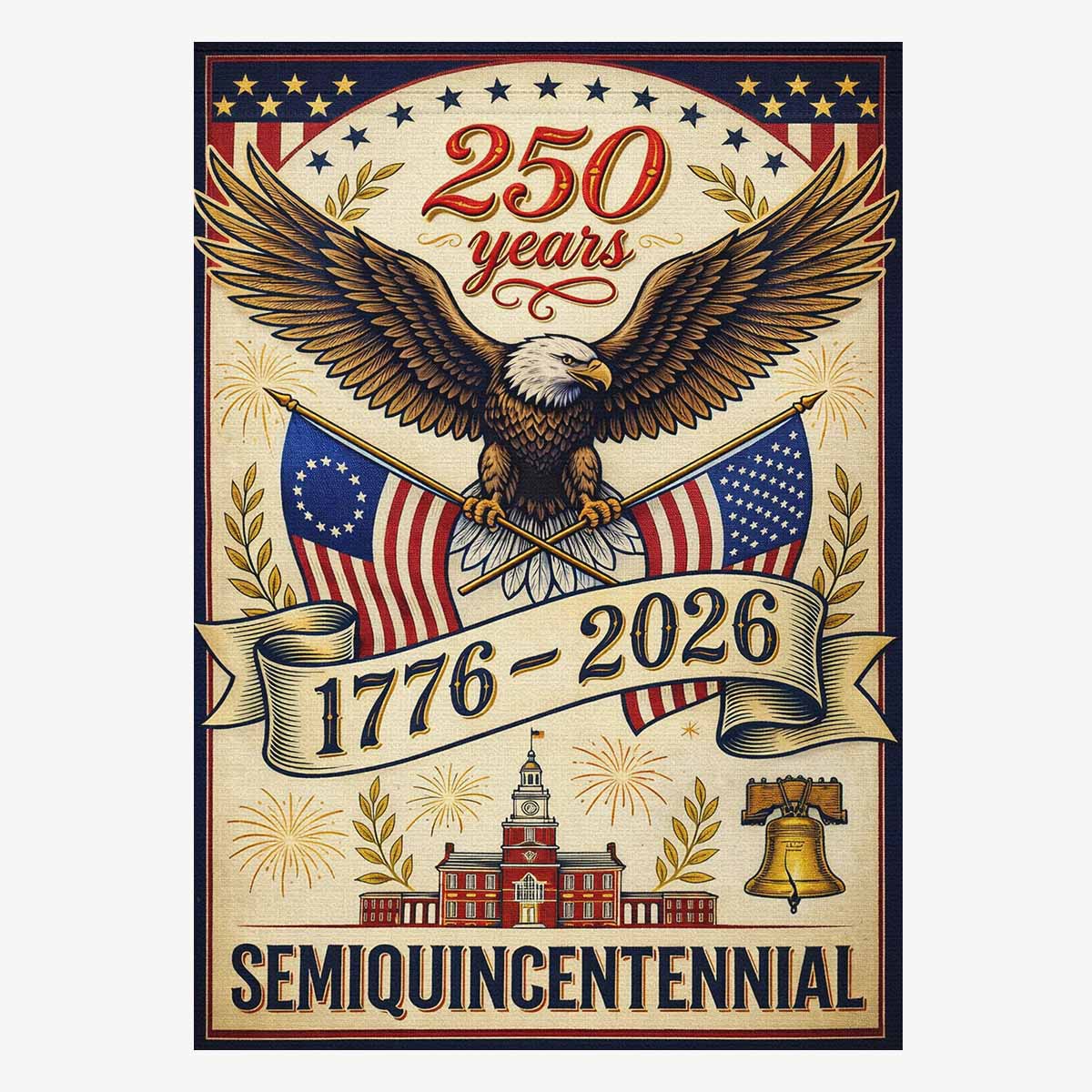 America 250 Patriotic House Flag Eagle 1776-2026 USA Independence Flag