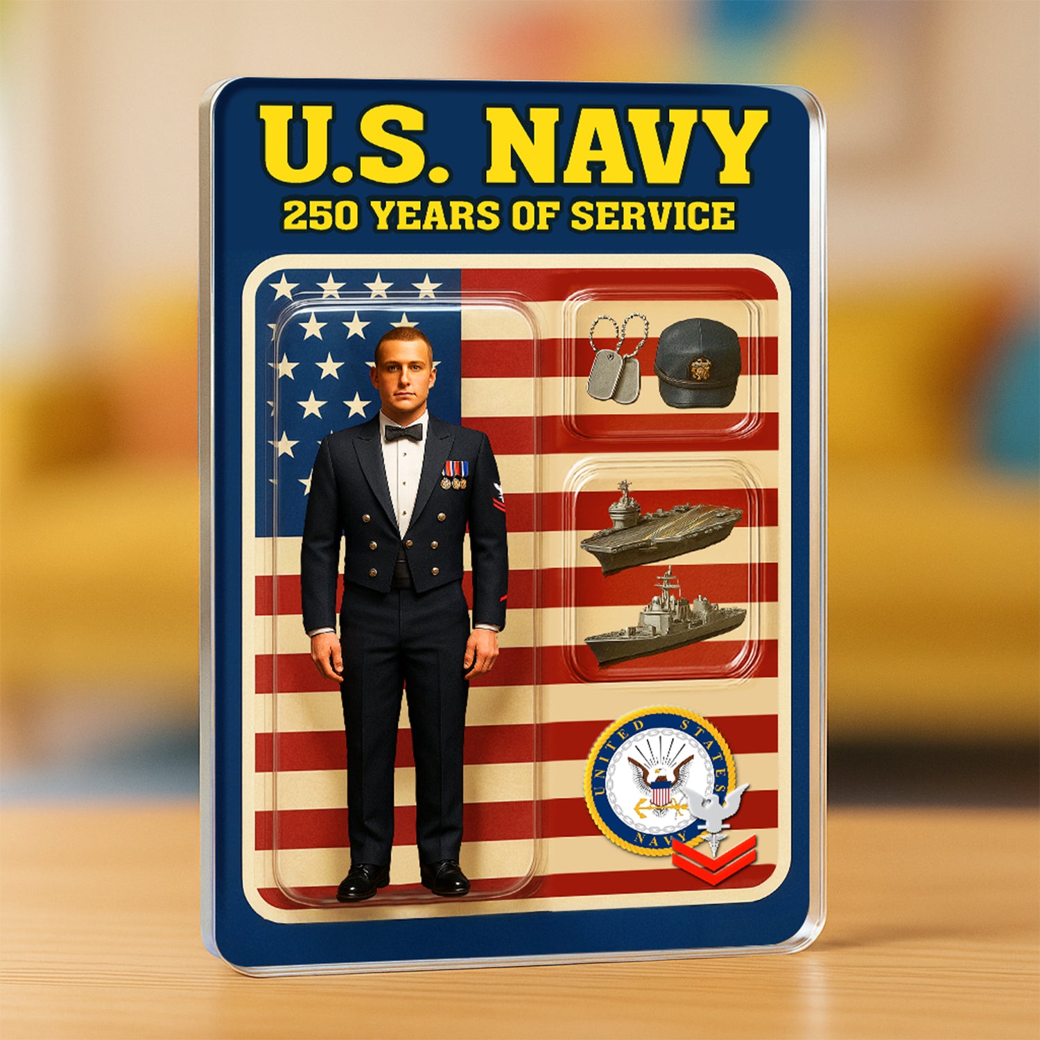 Personalized US Navy 250th Years Of Service Custom Figure Enlisted Dinner Dress Uniform Acrylic Block