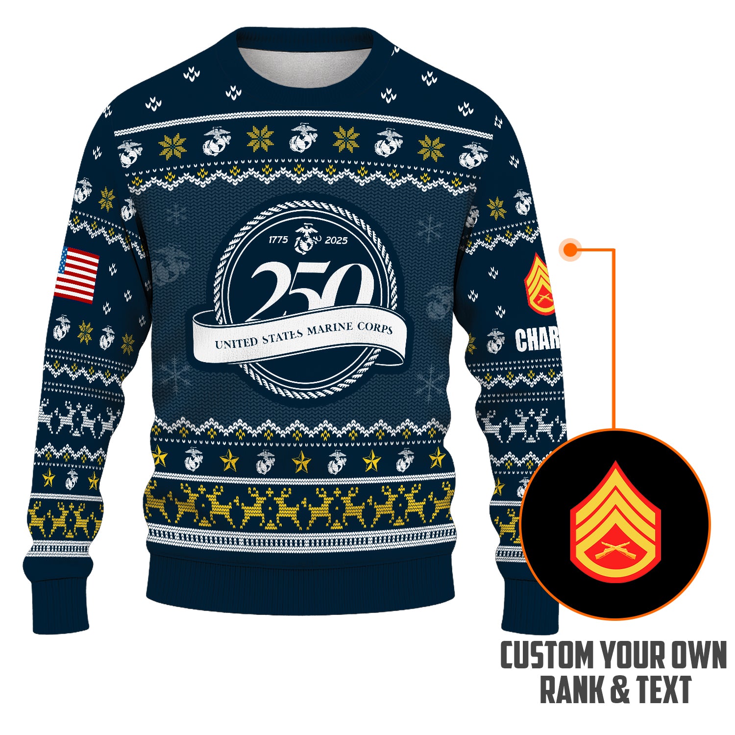 Custom Ranks And Text USMC Ugly Christmas Sweater for Women Men JUST02