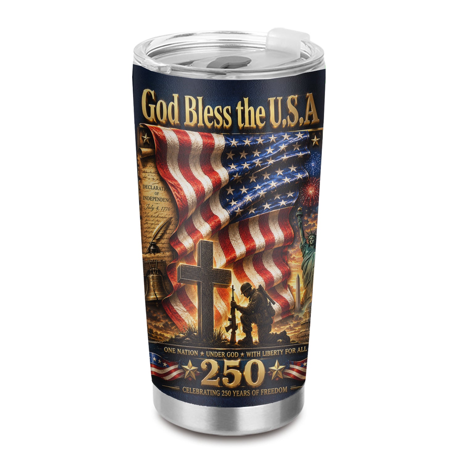 God Bless the USA 20oz Tumbler Patriotic Christian Veteran Gift