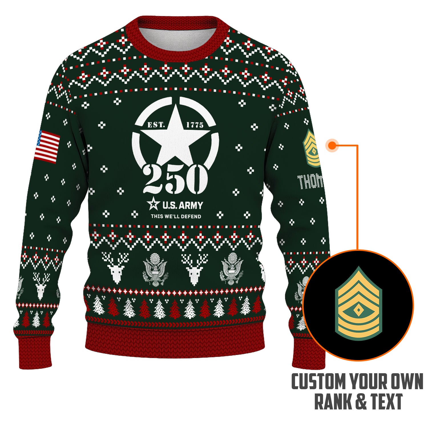 Custom Ranks And Text US Army Ugly Christmas Sweater for Women Men JUST01