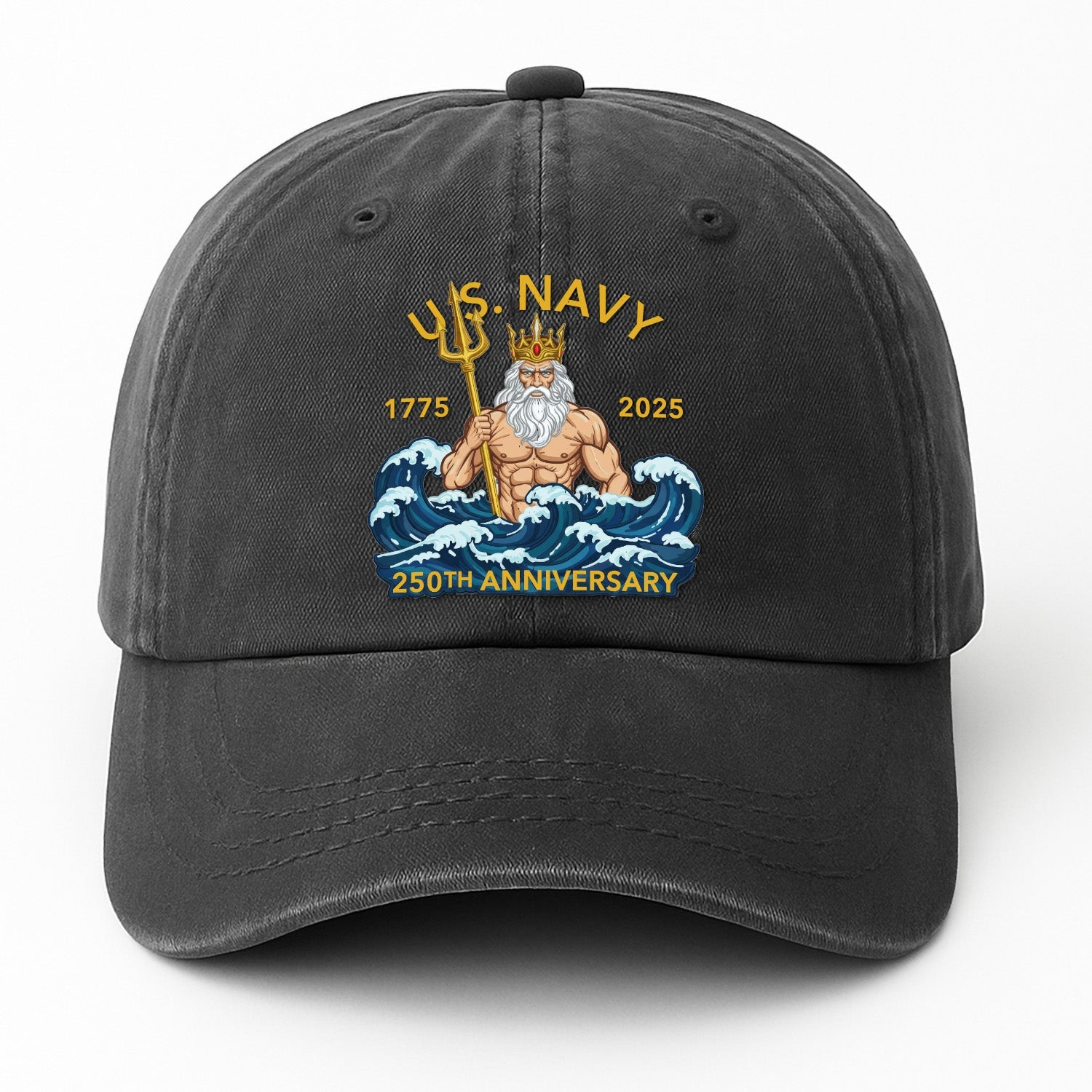 US Navy 250th Annivesary Poseidon Washed Denim Cap