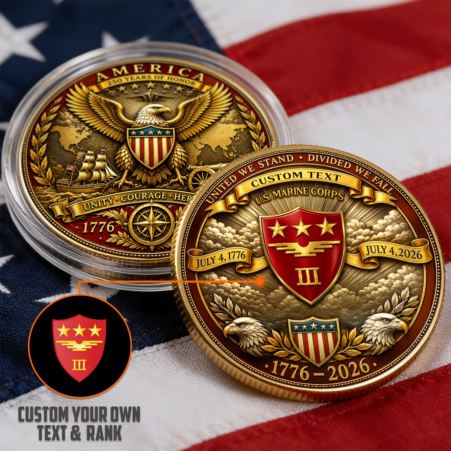 Custom U.S. Marine Corps 250th Anniversary Challenge Coin