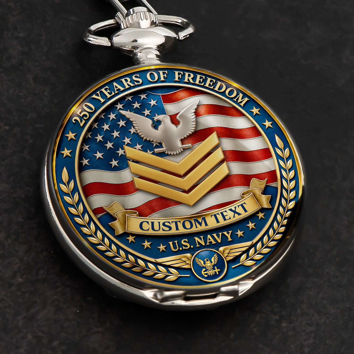 Personalized US Navy Pocket Watch for Veteran and Sailor