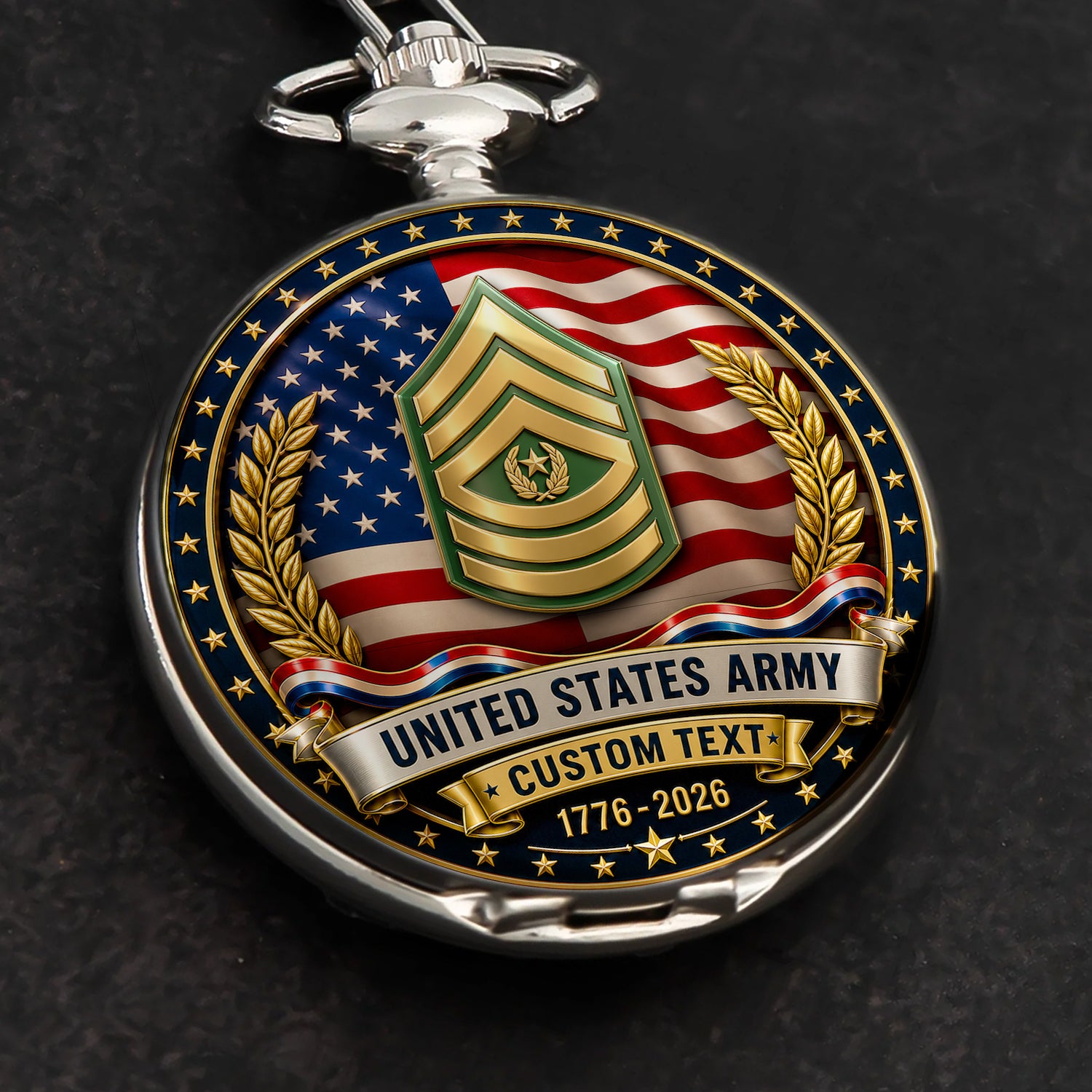 US Army 250th Anniversary Custom Text Pocket Watch