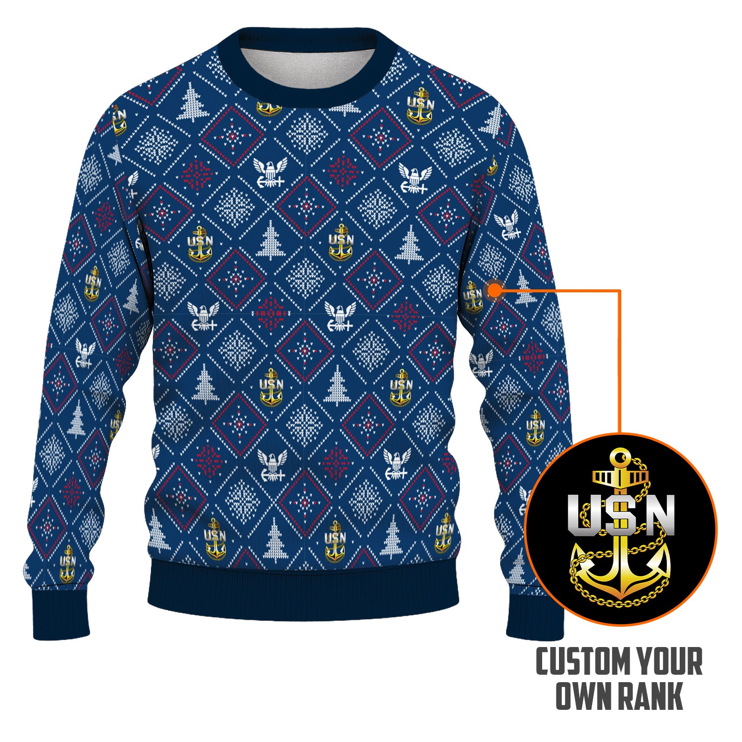 Custom Ranks US Navy Ugly Christmas Sweater for Women Men TUST03