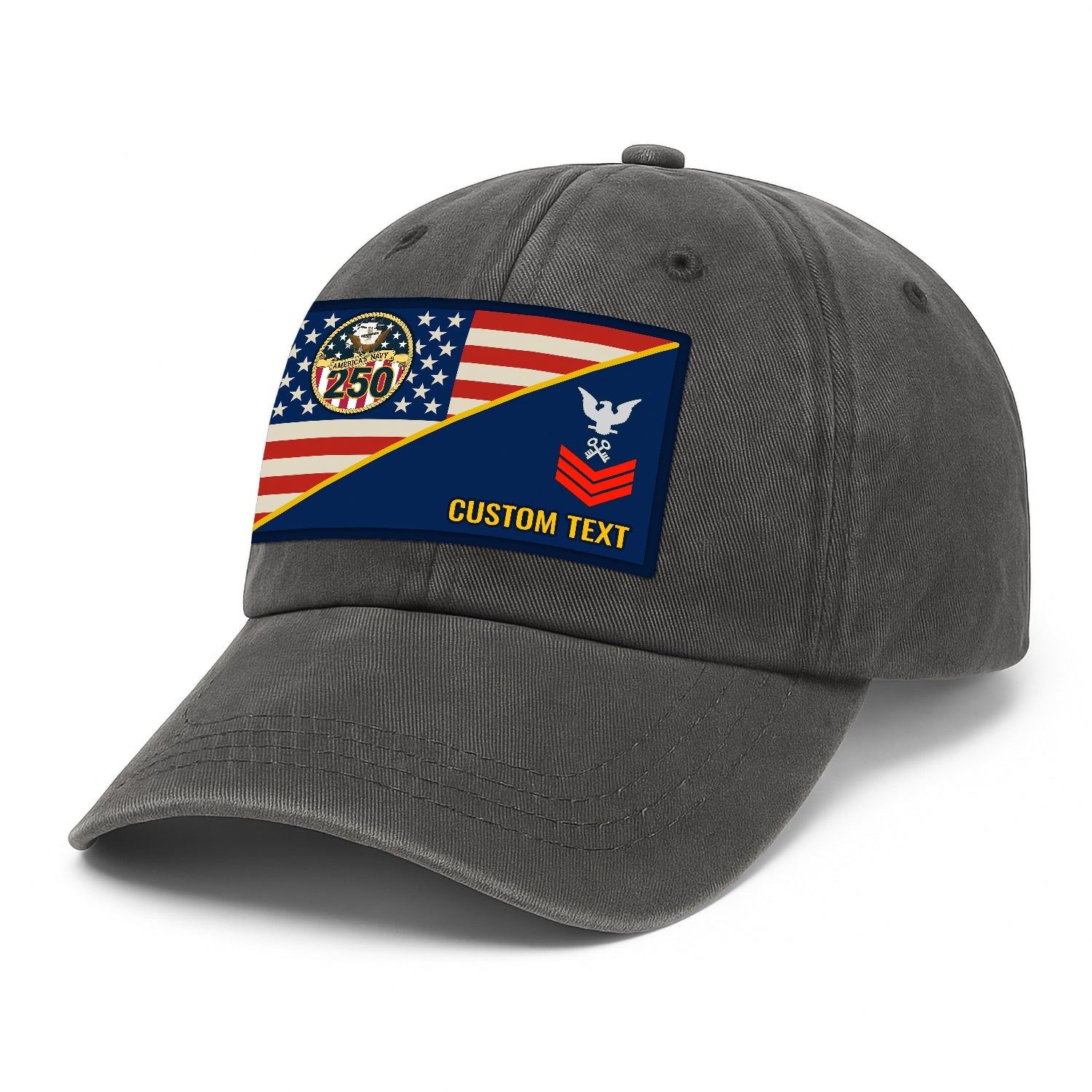 Custom Ranks & Text US Navy Premium Washed Denim Cap DC017