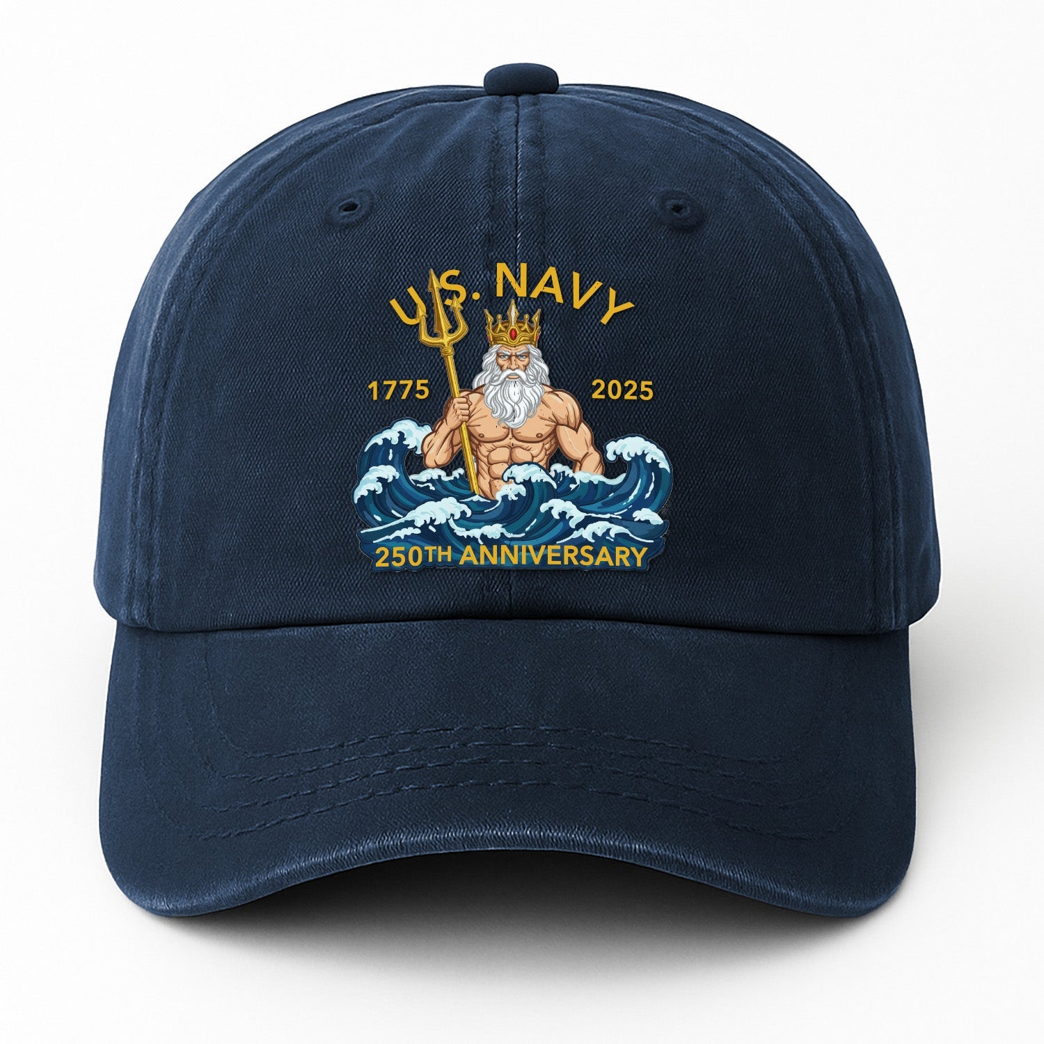 US Navy 250th Annivesary Poseidon Washed Denim Cap