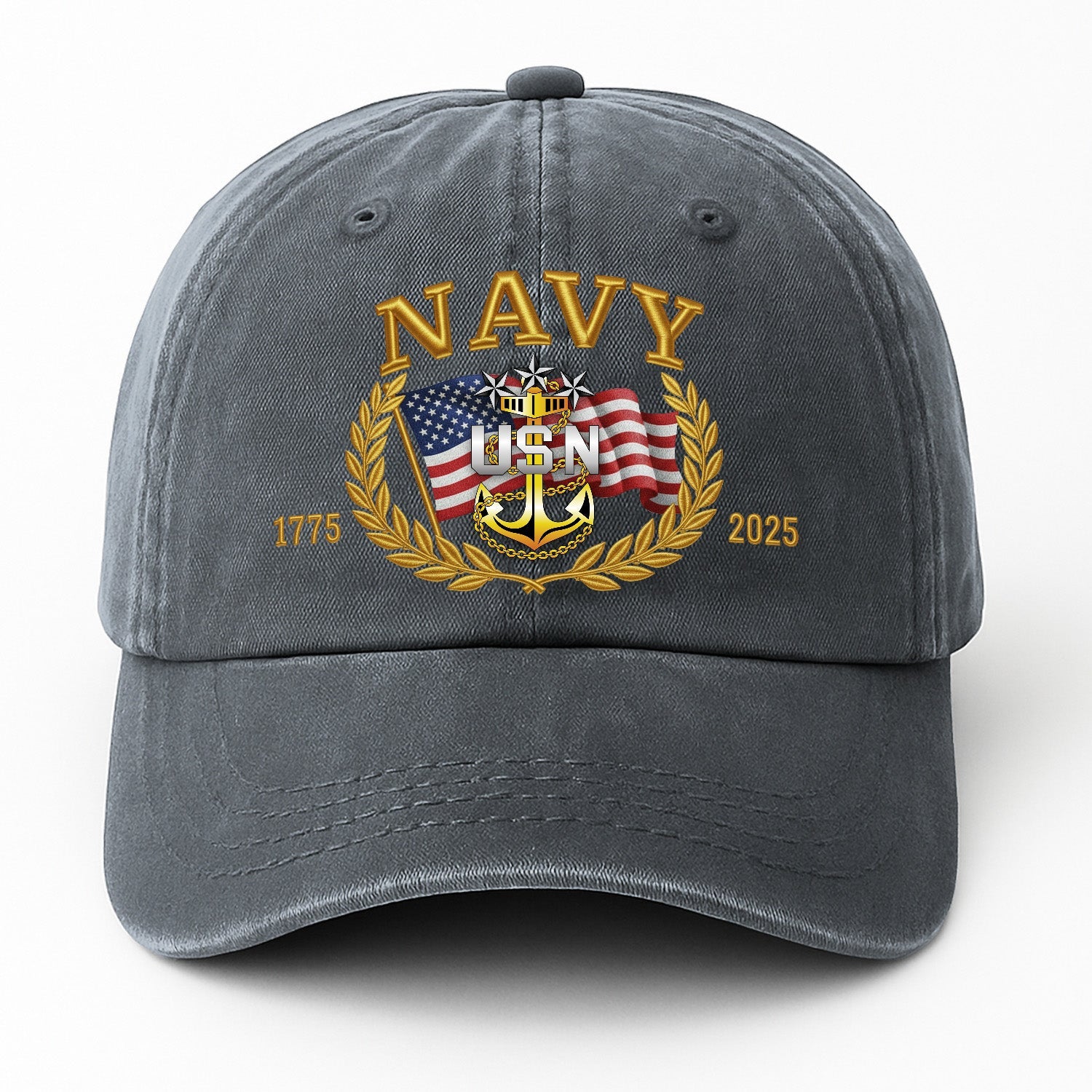 Custom Ranks US Navy Premium Washed Denim Cap DC028