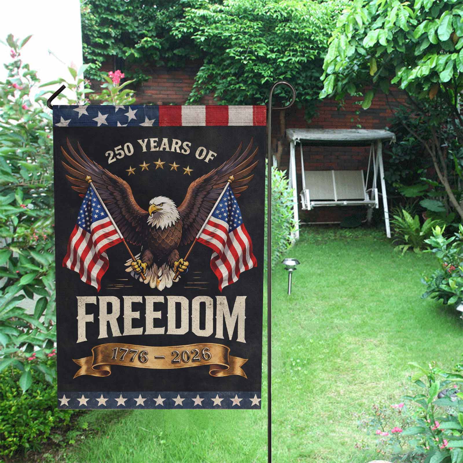 America 250 Freedom Garden Flag 1776–2026 Patriotic Eagle Decor