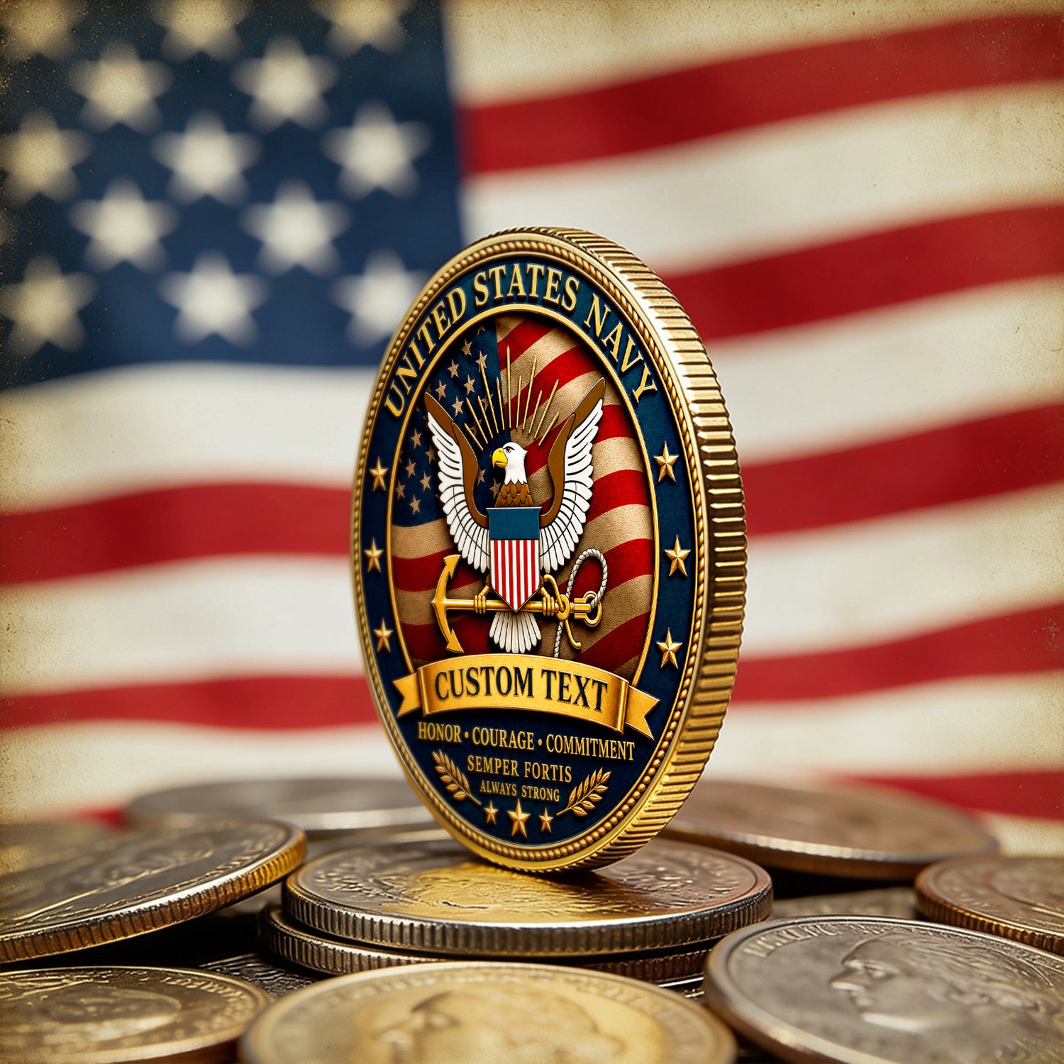 Personalized U.S. Navy Veteran Rank Challenge Coin – Custom Text & Rank