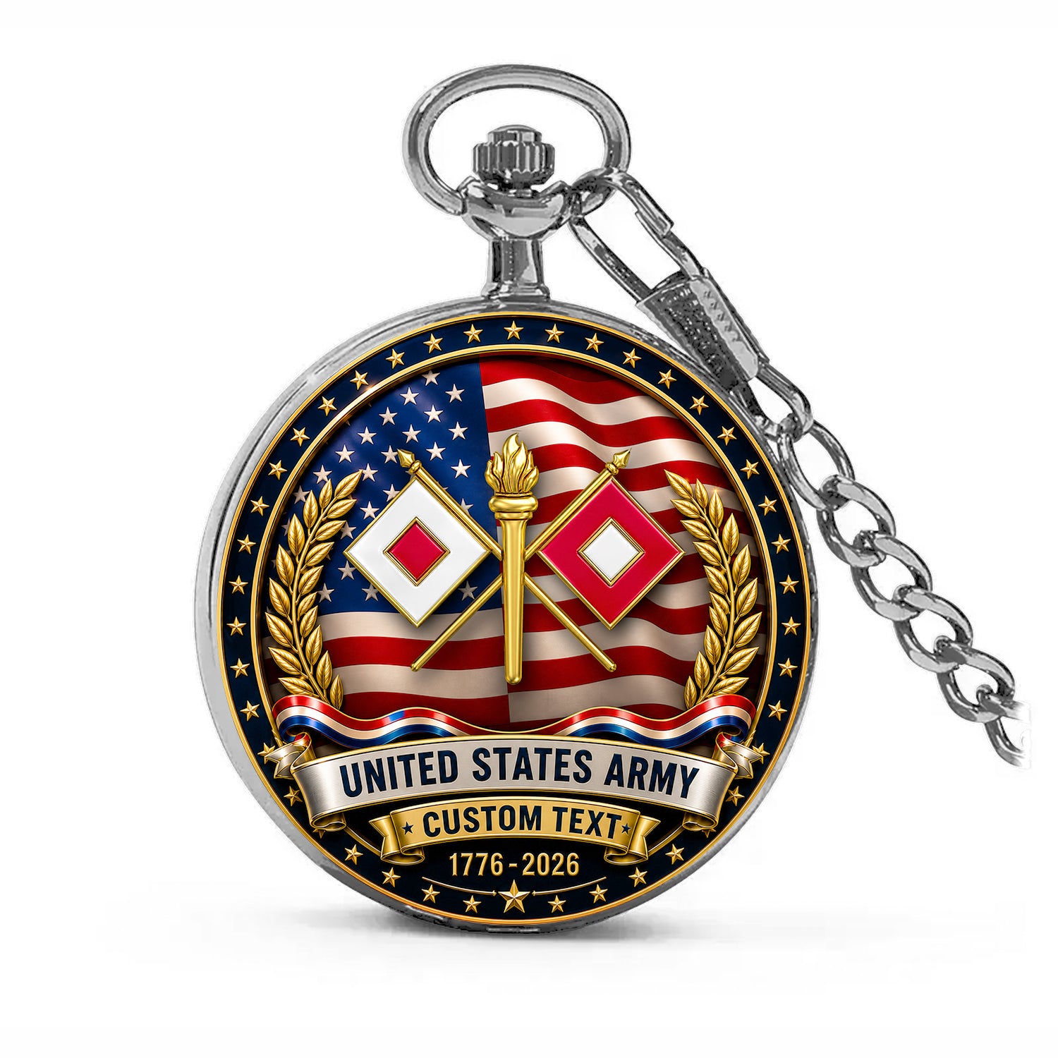 US Army 250th Anniversary Custom Text Pocket Watch