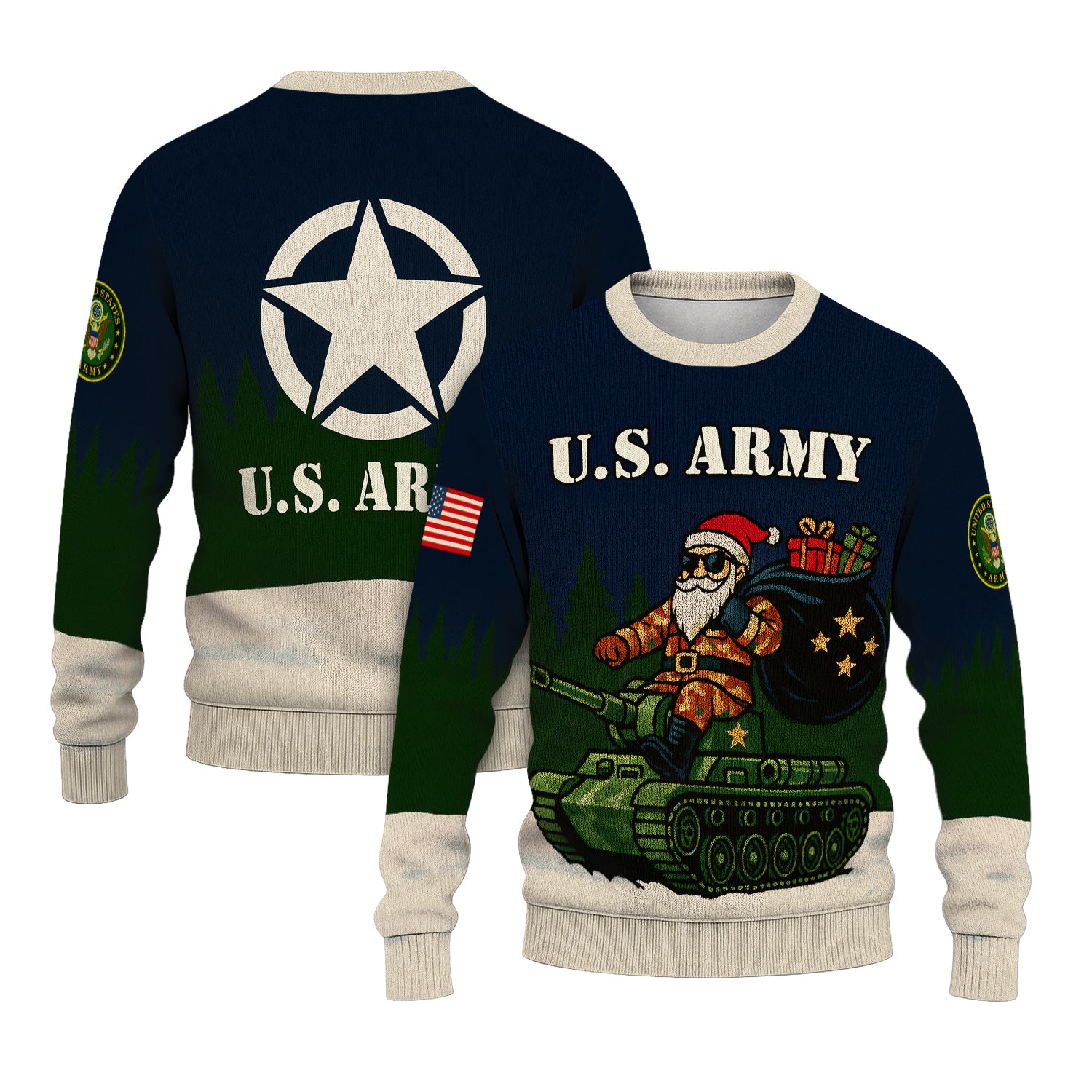 US Army Santa Tanker Ugly Christmas Sweater