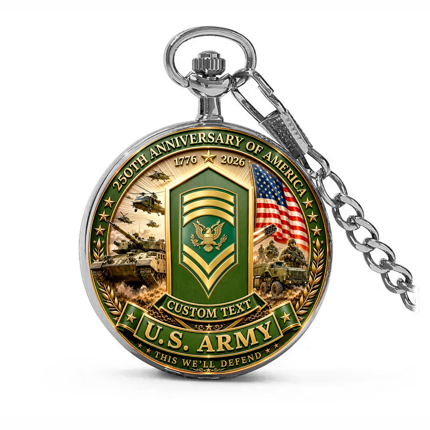Custom US Army Rank Pocket Watch 250th Anniversary Gift for Veterans