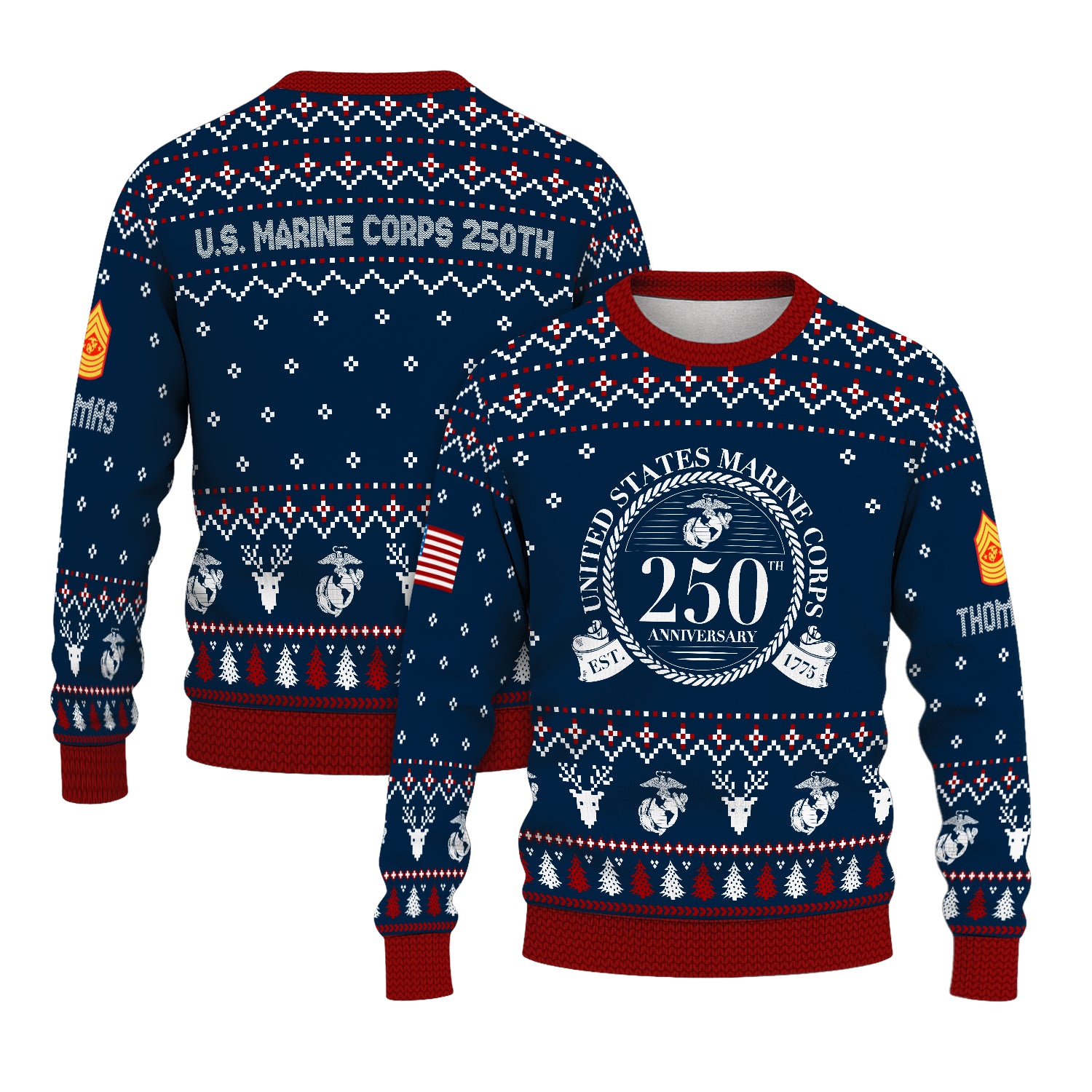 Custom Ranks And Text USMC Ugly Christmas Sweater for Women Men JUST01