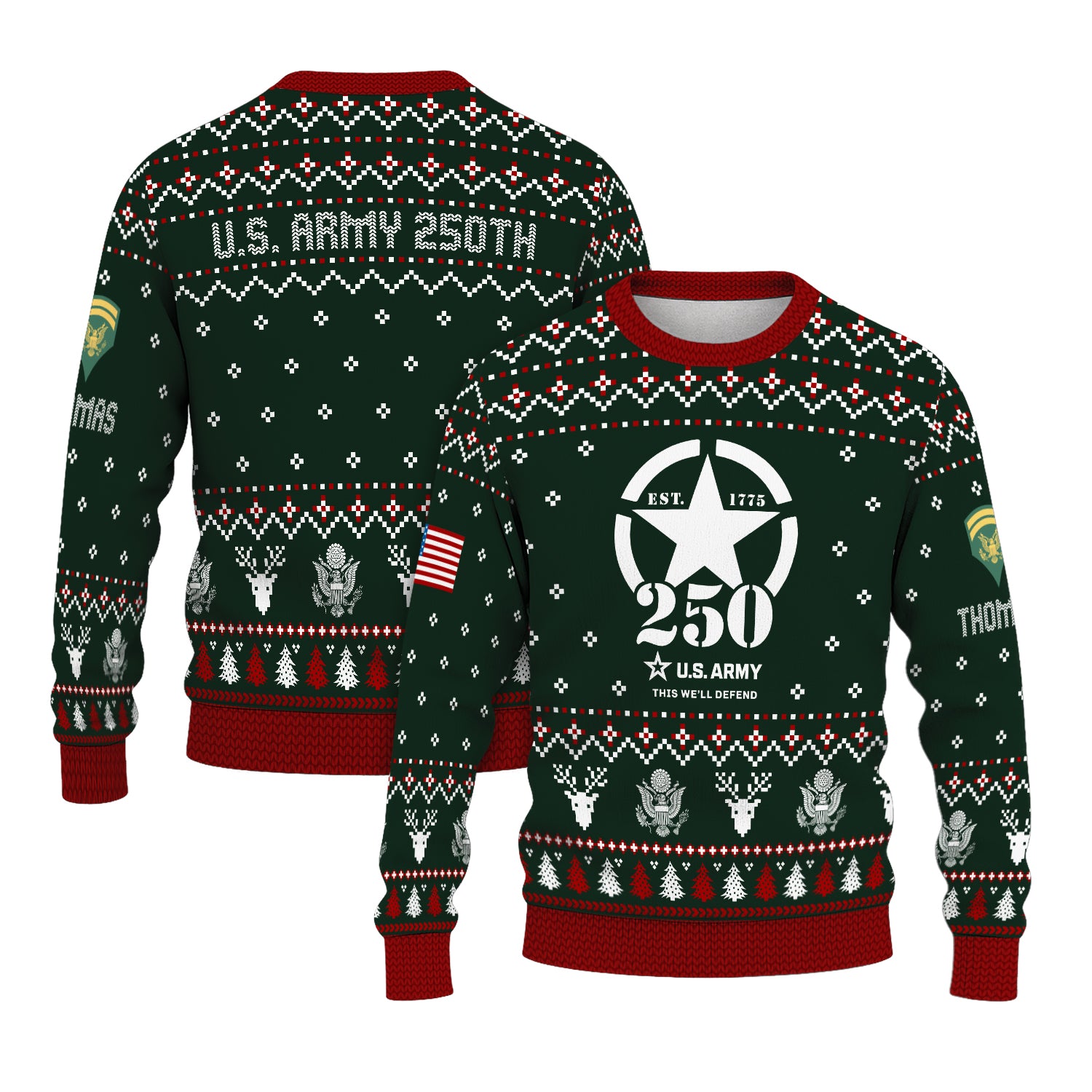 Custom Ranks And Text US Army Ugly Christmas Sweater for Women Men JUST01