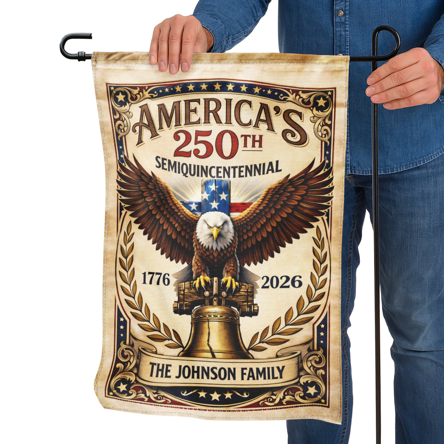 Custom USA 250 Garden Flag Vintage Eagle Liberty Bell 1776