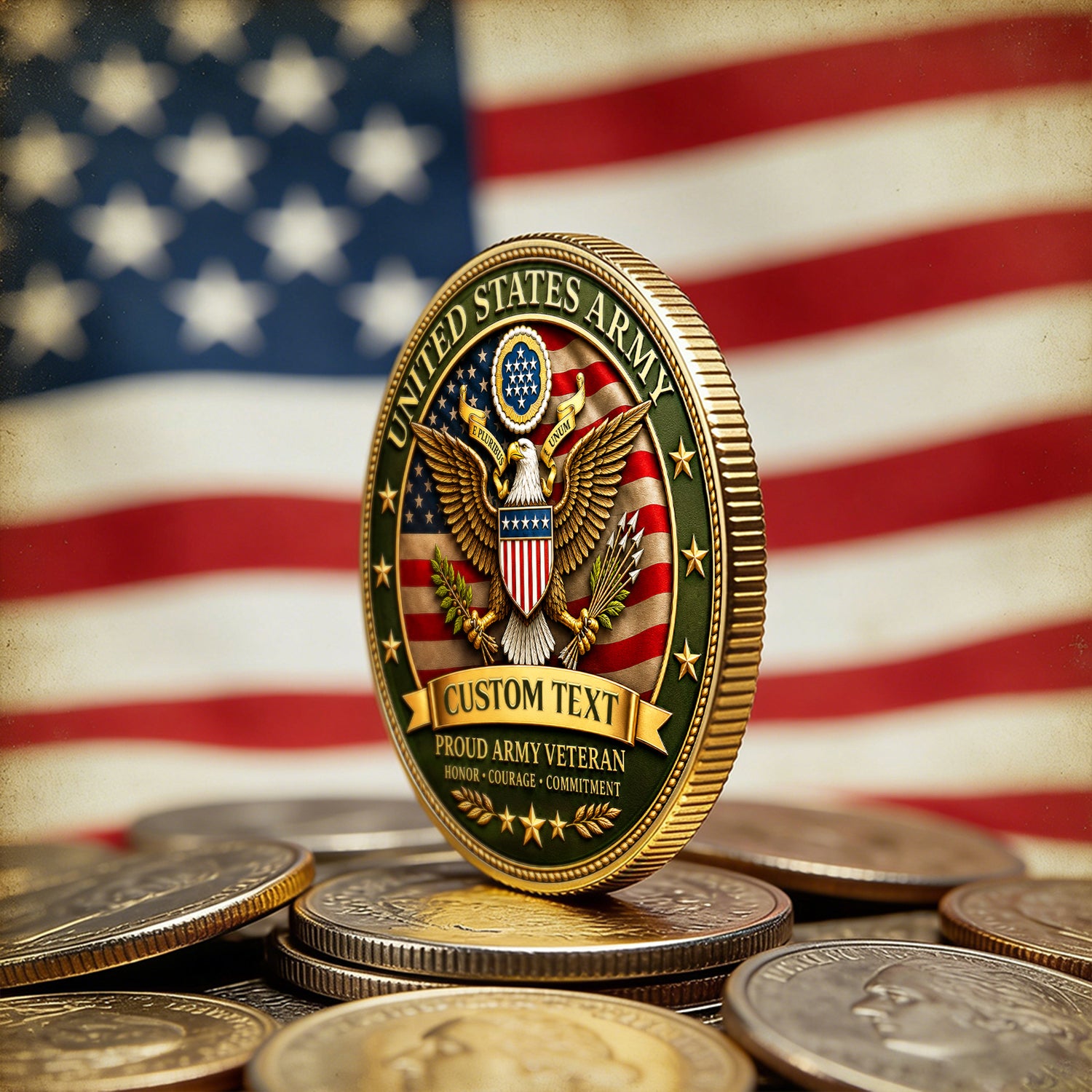 Personalized U.S. Army Veteran Rank Challenge Coin – Custom Text & Rank