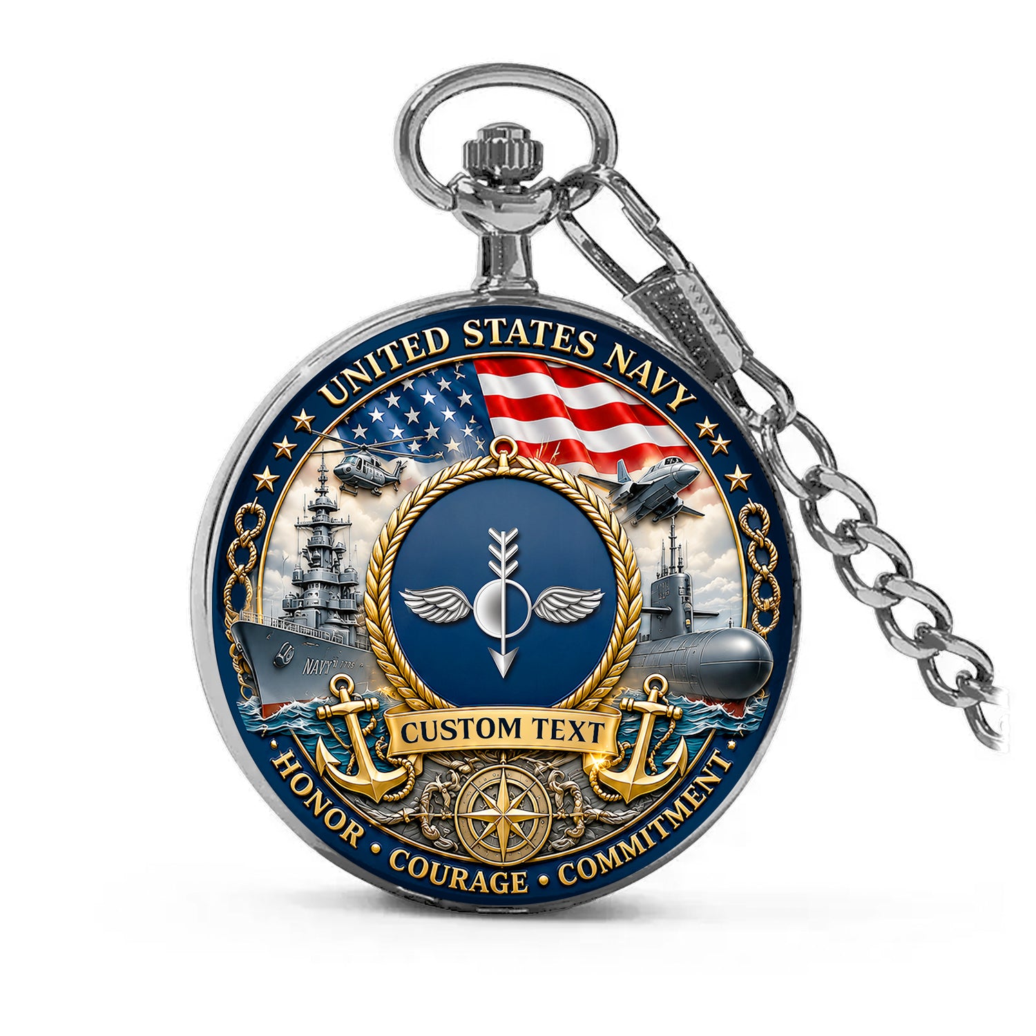 US Navy Sailor Gift Personalized Pocket Watch Custom Text