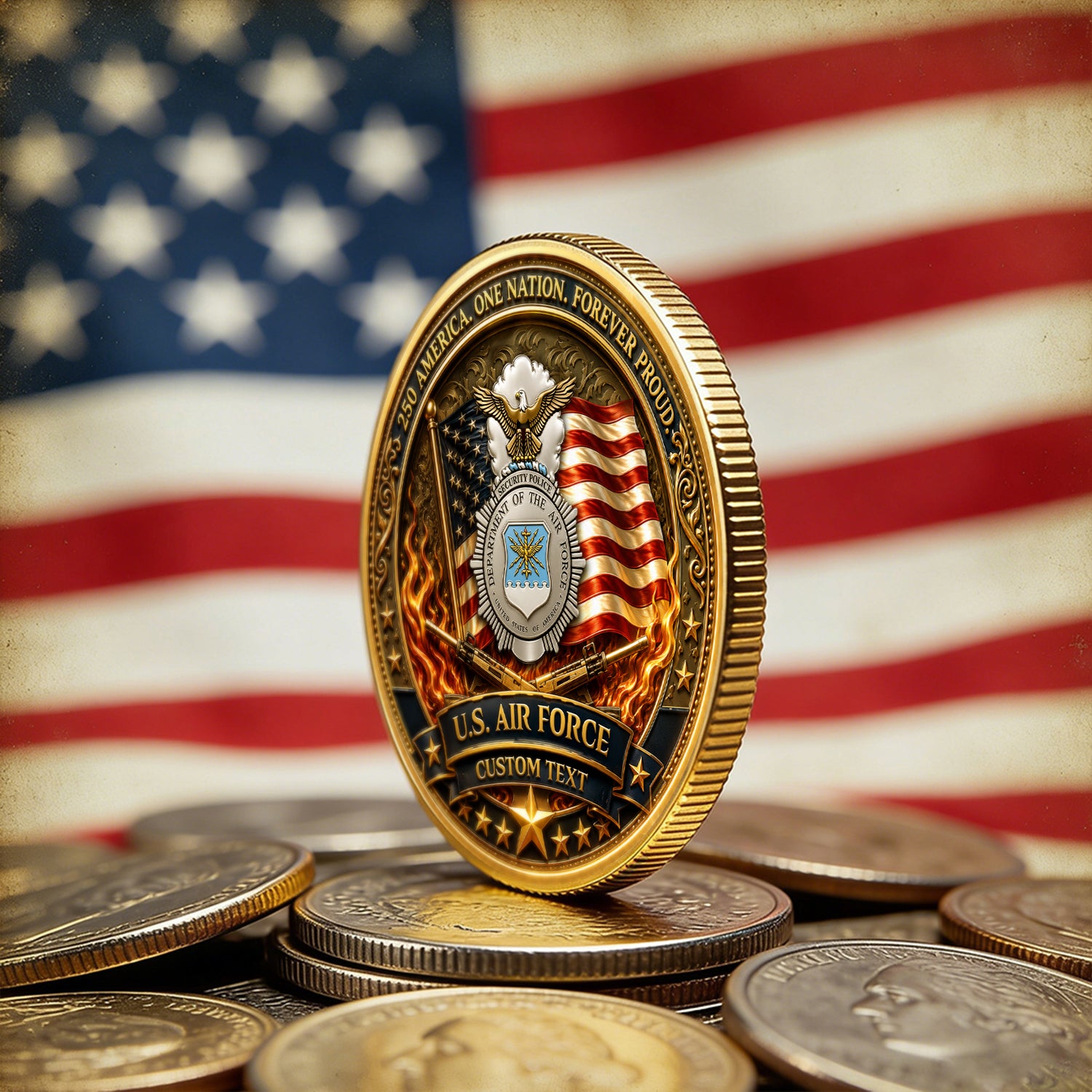 Custom Air Force Coin Veteran Gift America 1776-2026 Tribute