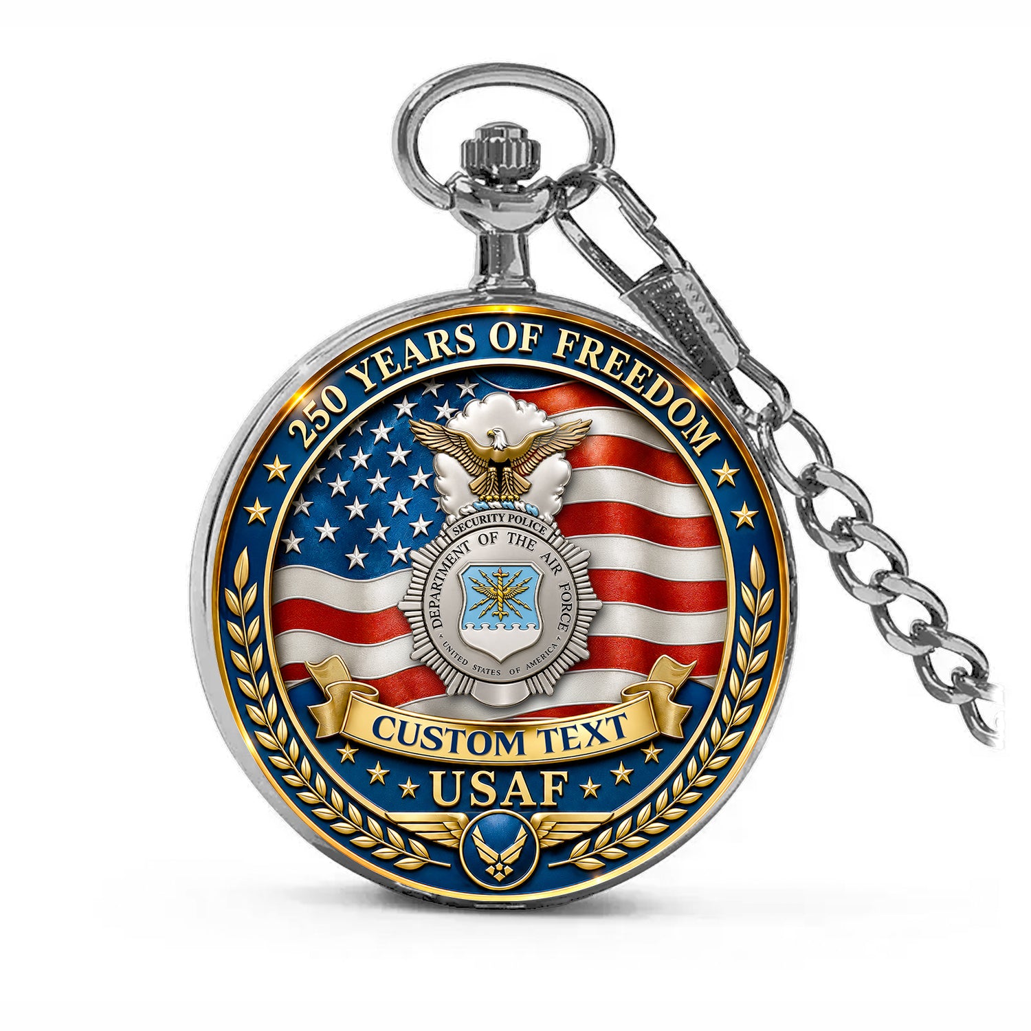 US Air Force Veteran Pocket Watch Custom Name Rank Anniversary Gift