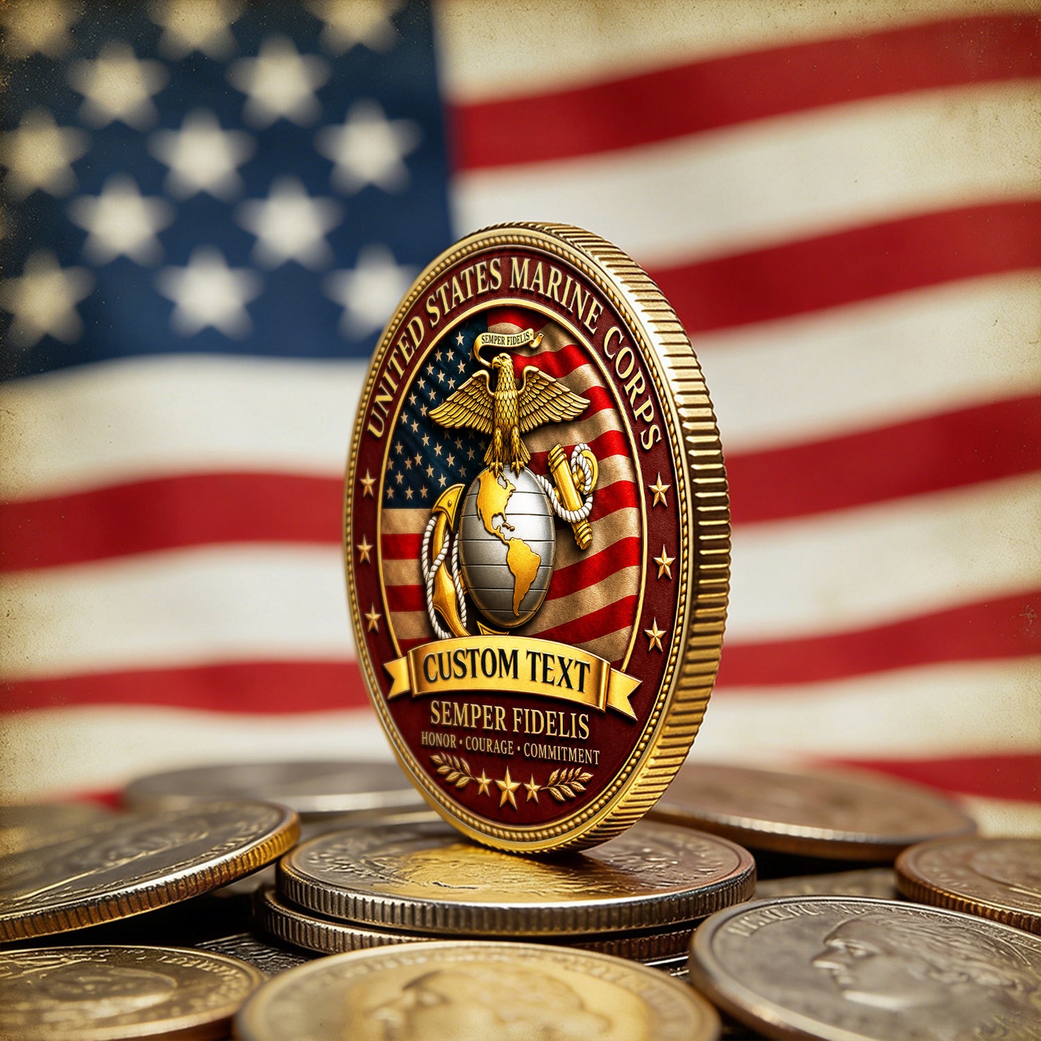 Personalized U.S. MARlNES Veteran Rank Challenge Coin – Custom Text & Rank