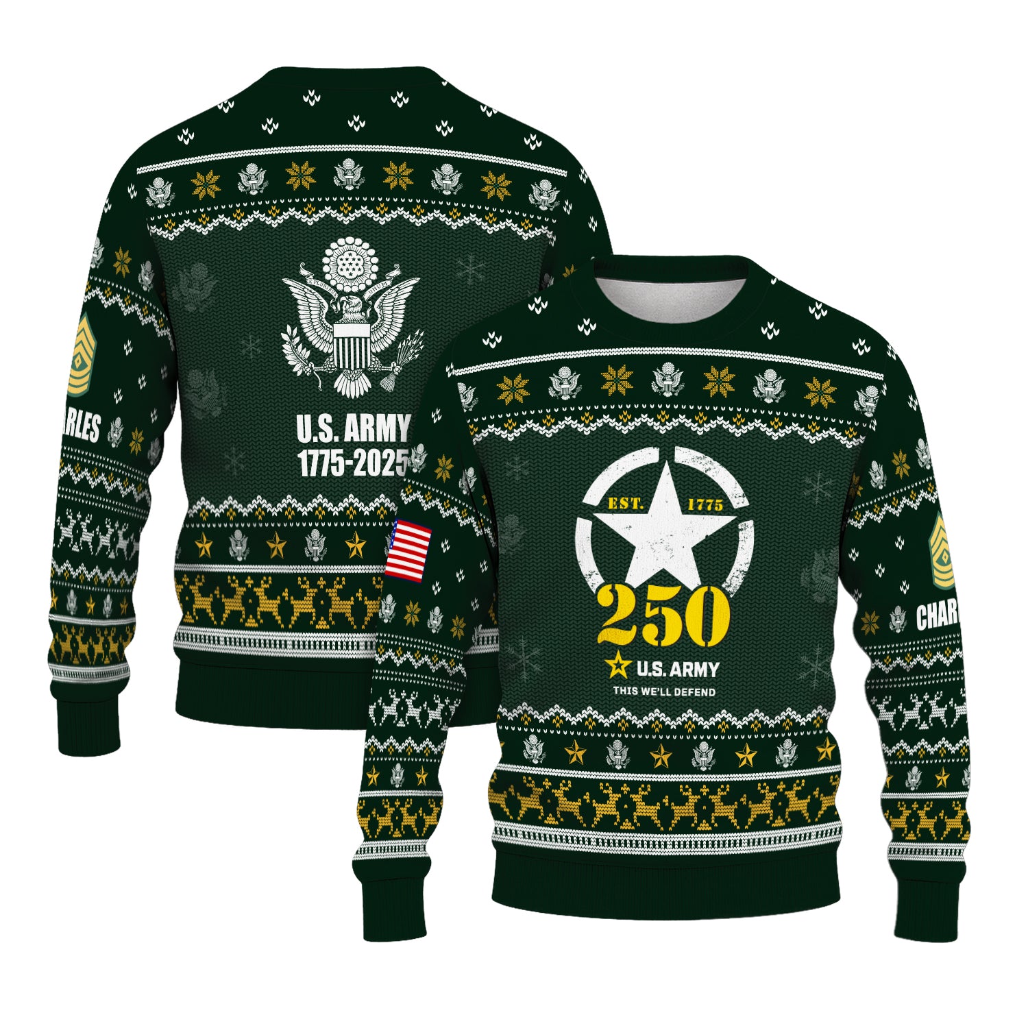 Custom Ranks And Text US Army Ugly Christmas Sweater for Women Men JUST02