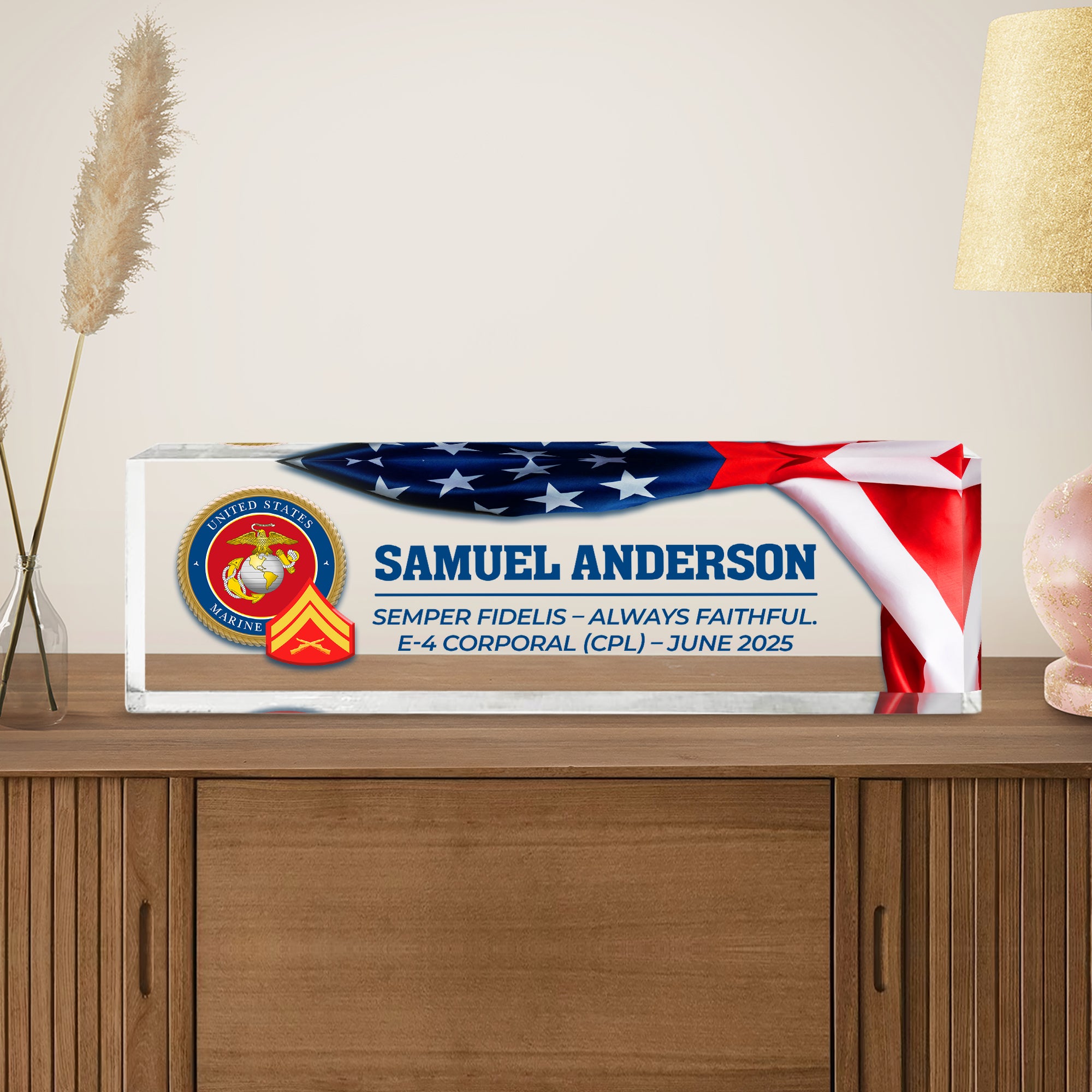 Personalized USMC Acrylic Desk Plaque – Service Recognition Gift
