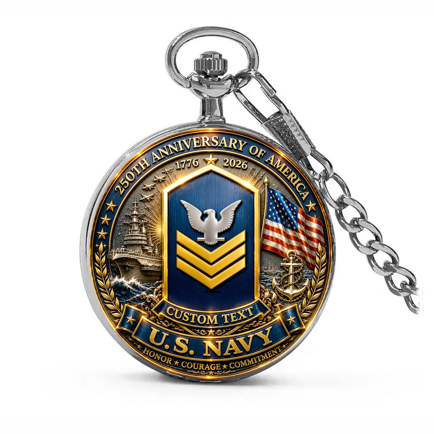 US Navy 250 Years Anniversary Pocket Watch Veteran Gift