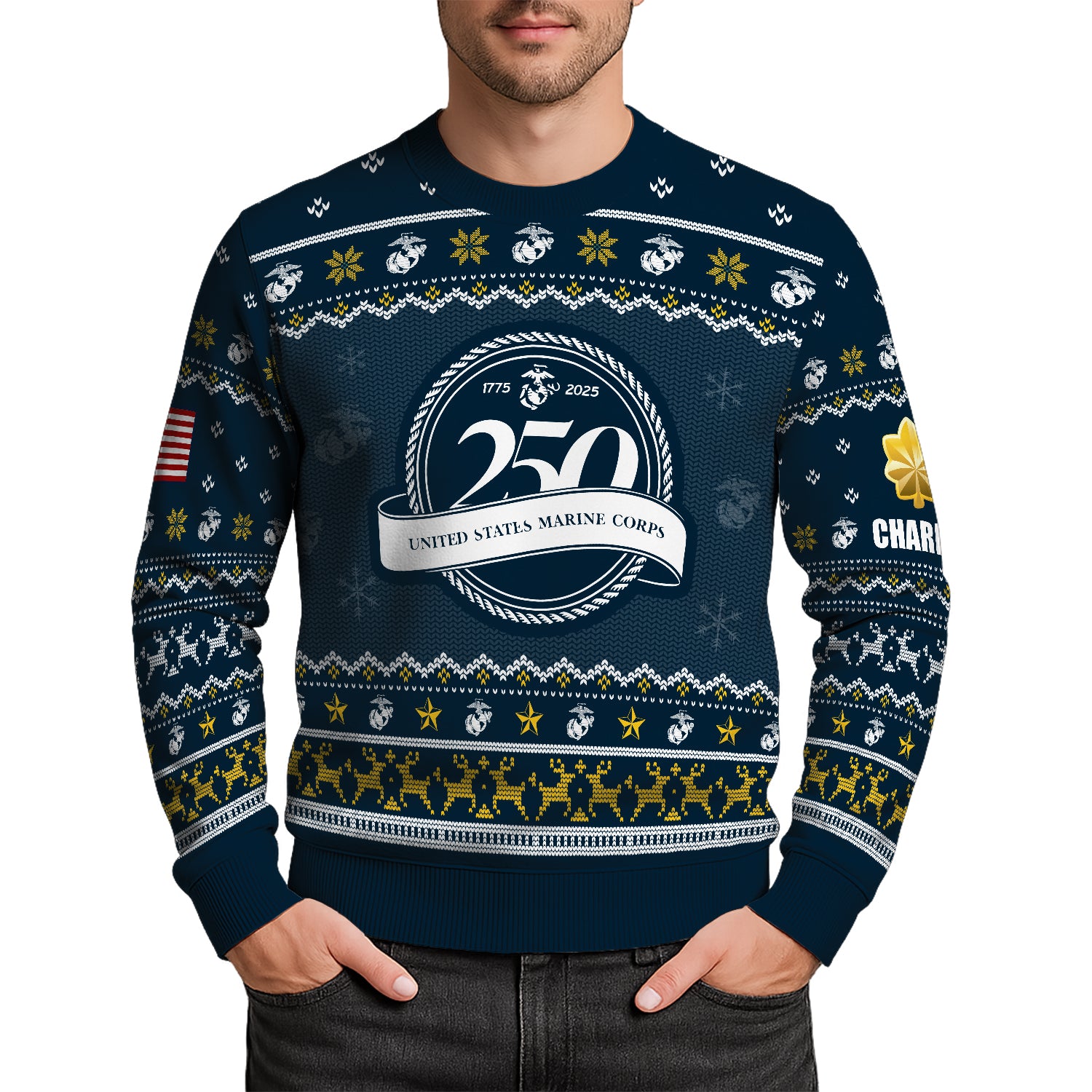 Custom Ranks And Text USMC Ugly Christmas Sweater for Women Men JUST02